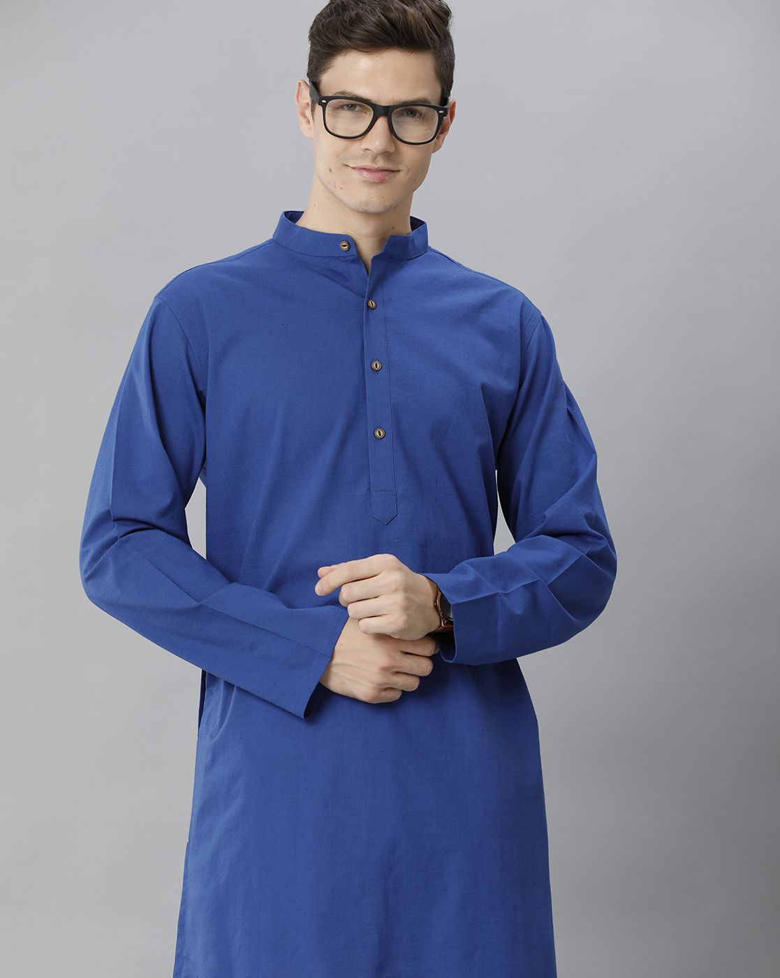 Cavallo By Linen Club Men's Cotton Linen Blue Solid Regular Fit  Kurta