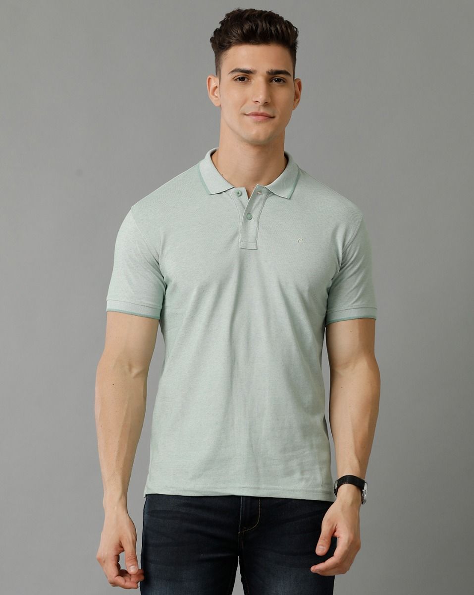 Cavallo By Linen Club Men s Cotton Linen Green Solid Polo Collar T Shirt