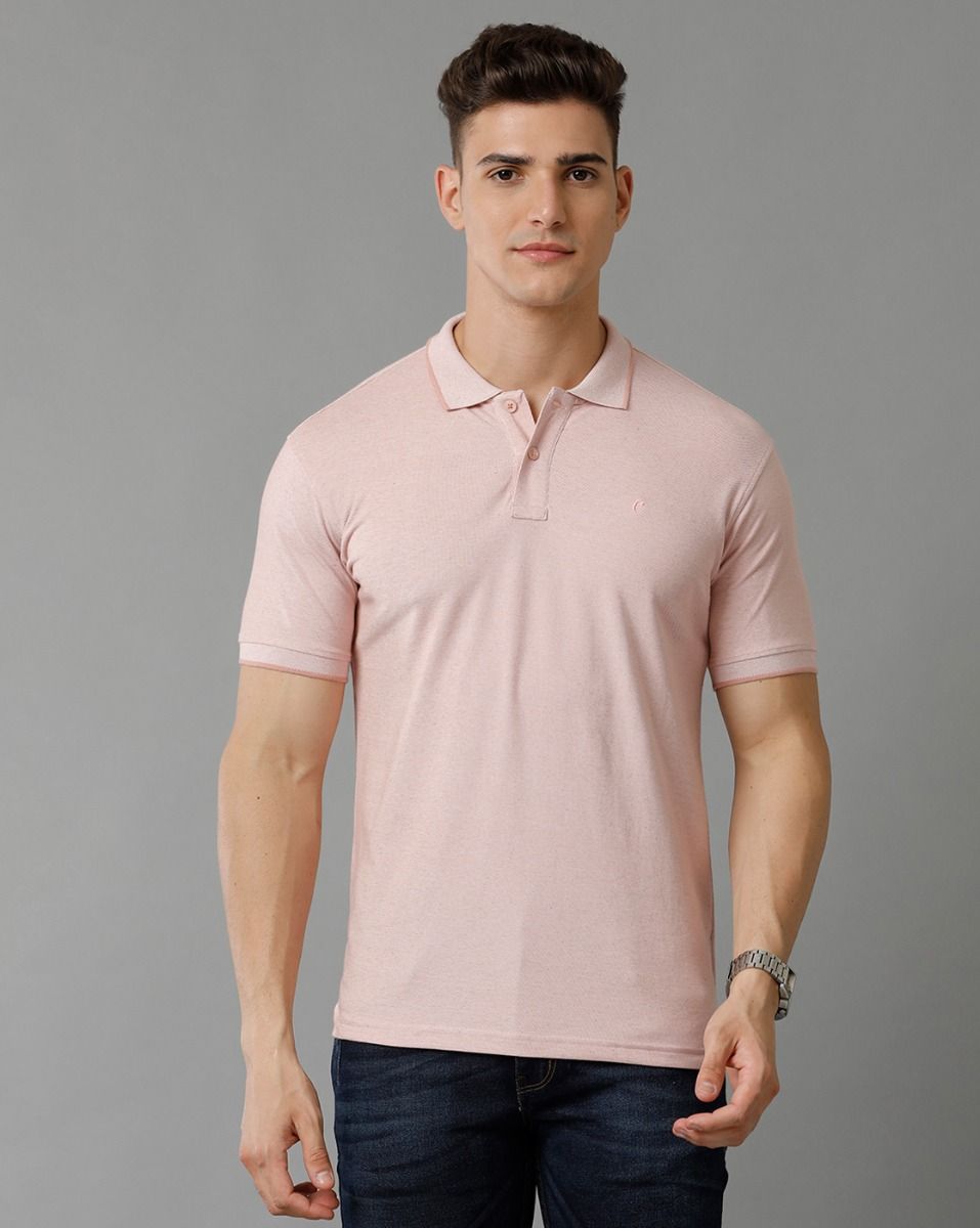 Cavallo By Linen Club Men's Cotton Linen Pink Solid Polo Collar T-Shirt