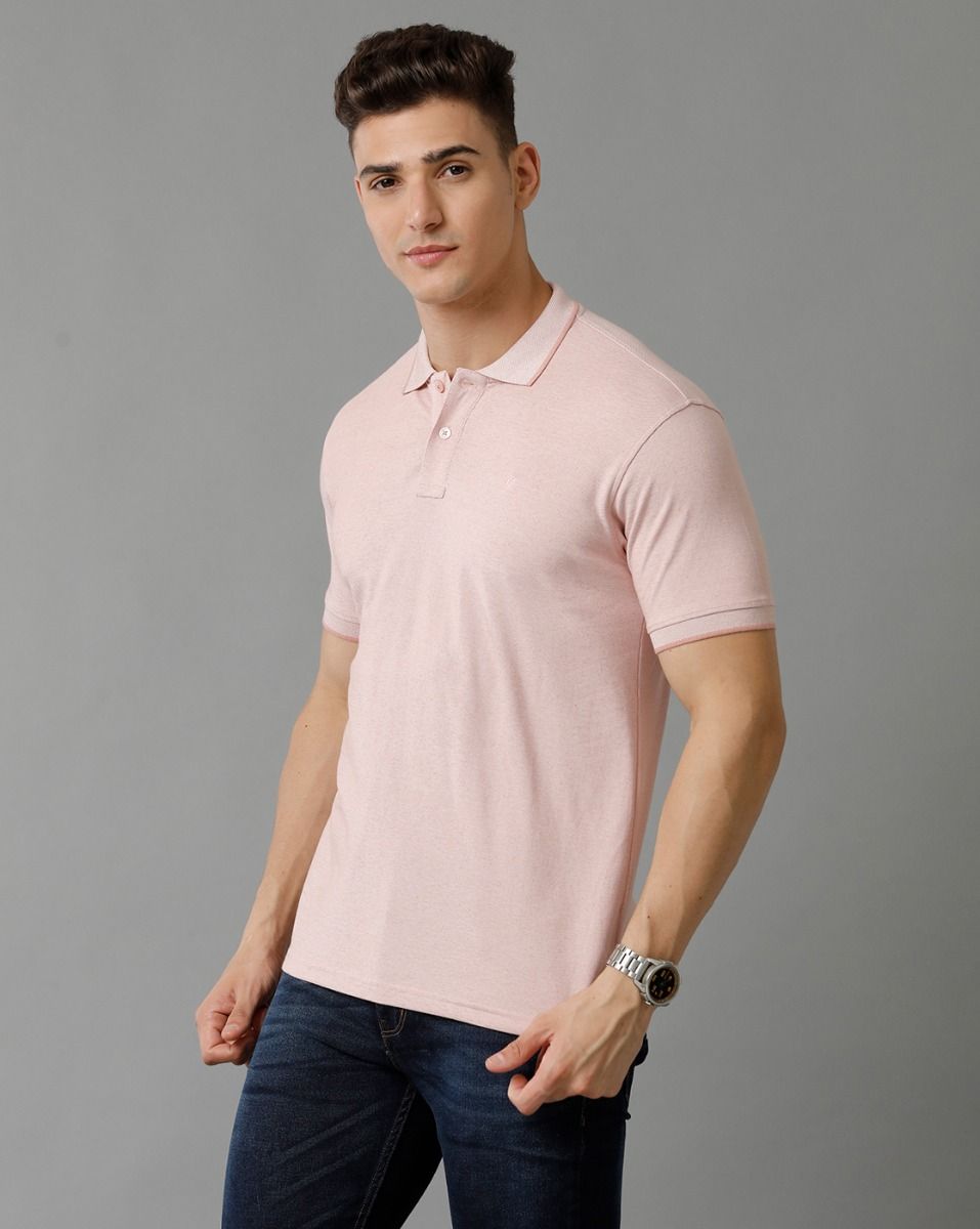 Cavallo By Linen Club Men's Cotton Linen Pink Solid Polo Collar T-Shirt