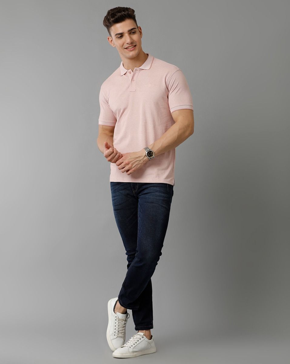 Cavallo By Linen Club Men's Cotton Linen Pink Solid Polo Collar T-Shirt