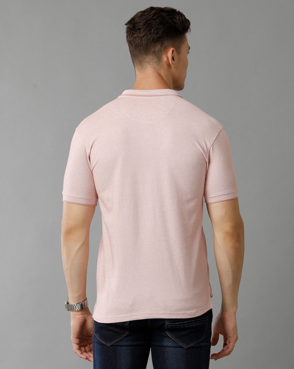 Cavallo By Linen Club Men's Cotton Linen Pink Solid Polo Collar T-Shirt