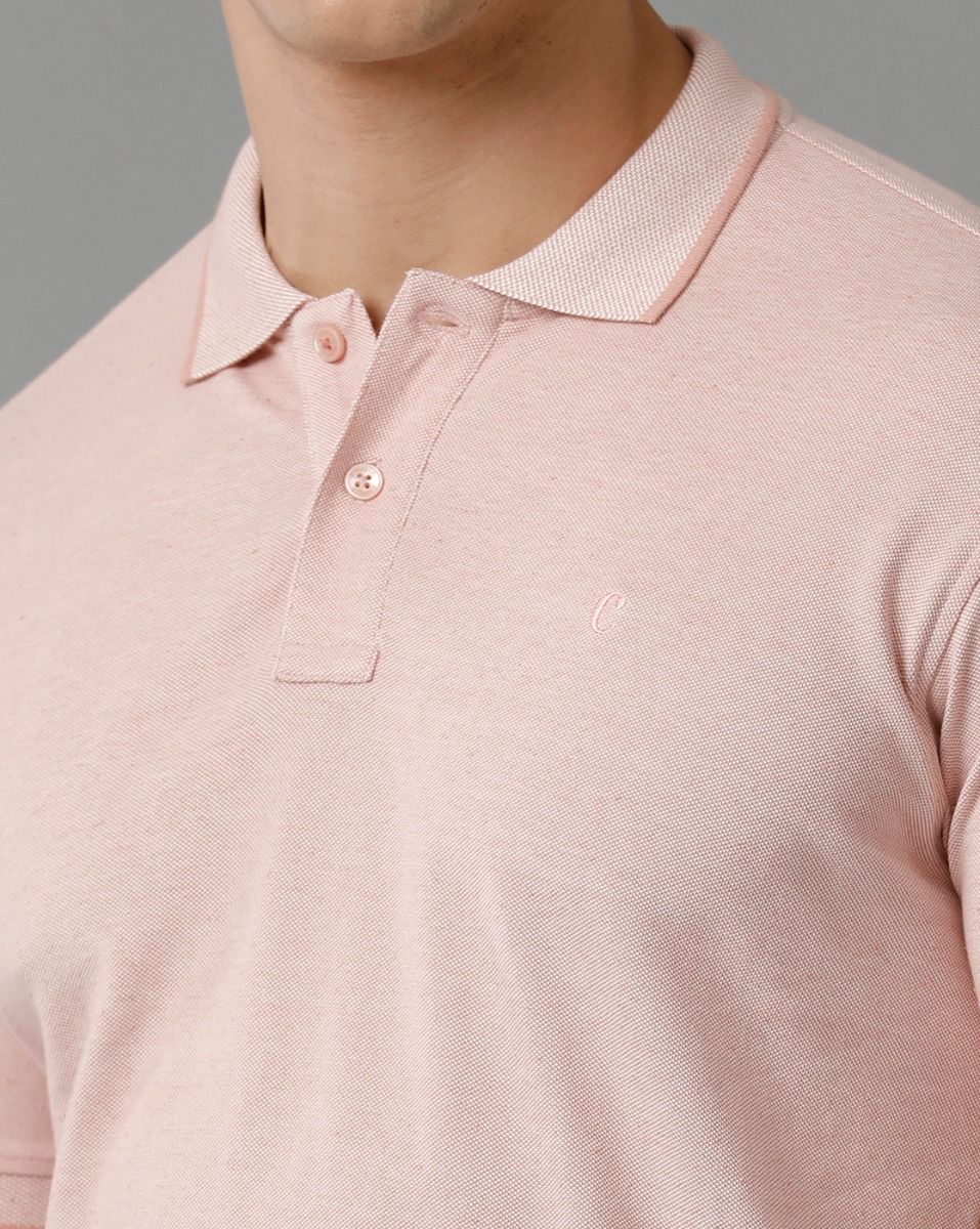 Cavallo By Linen Club Men's Cotton Linen Pink Solid Polo Collar T-Shirt