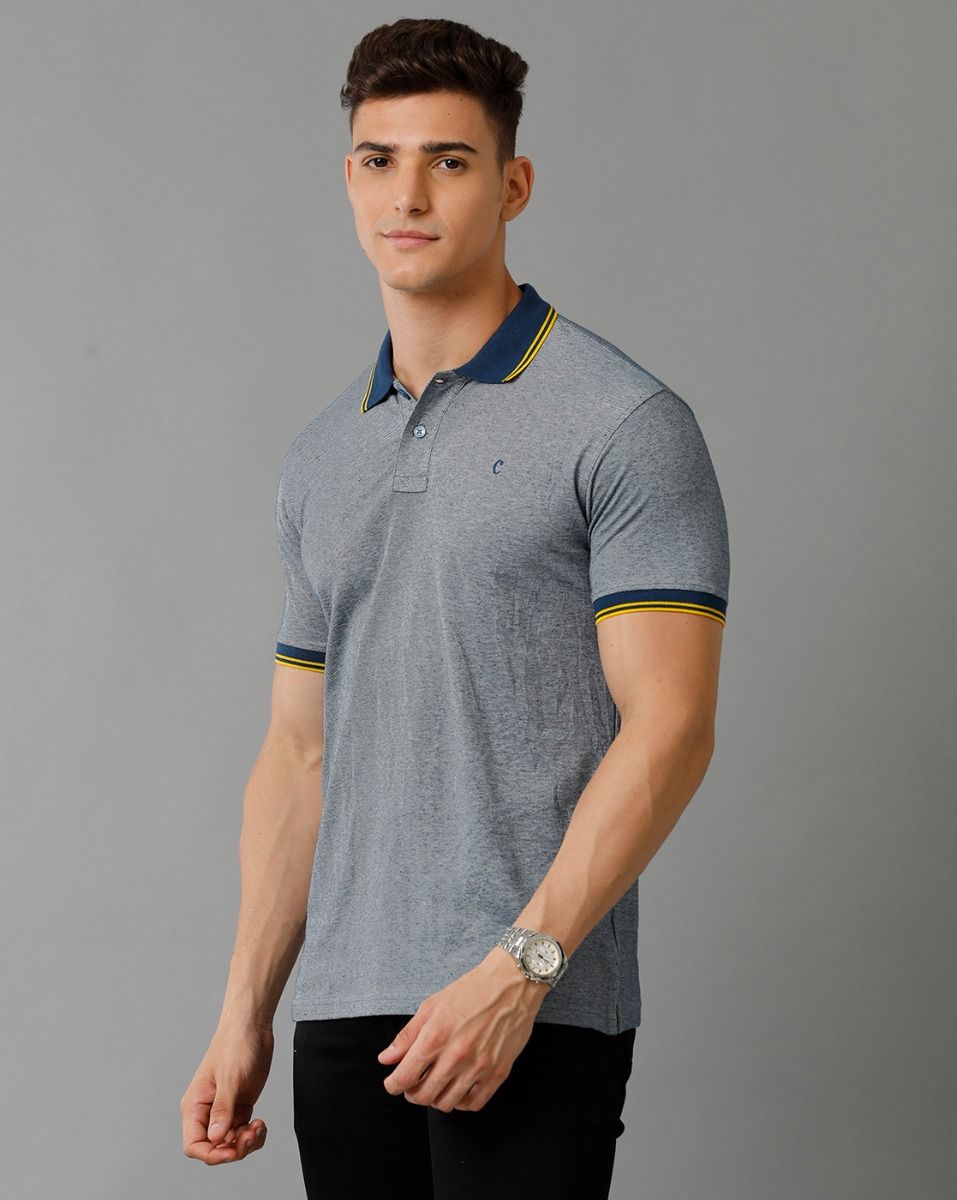 Cavallo By Linen Club Men's Cotton Linen Blue Solid Polo Collar T-Shirt