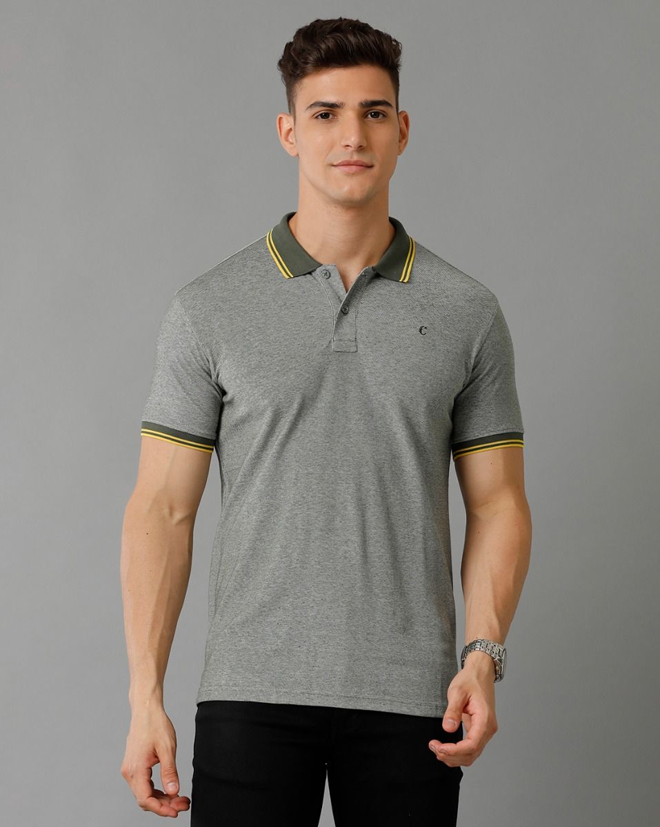 Cavallo By Linen Club Men's Cotton Linen Green Solid Polo Collar T-Shirt