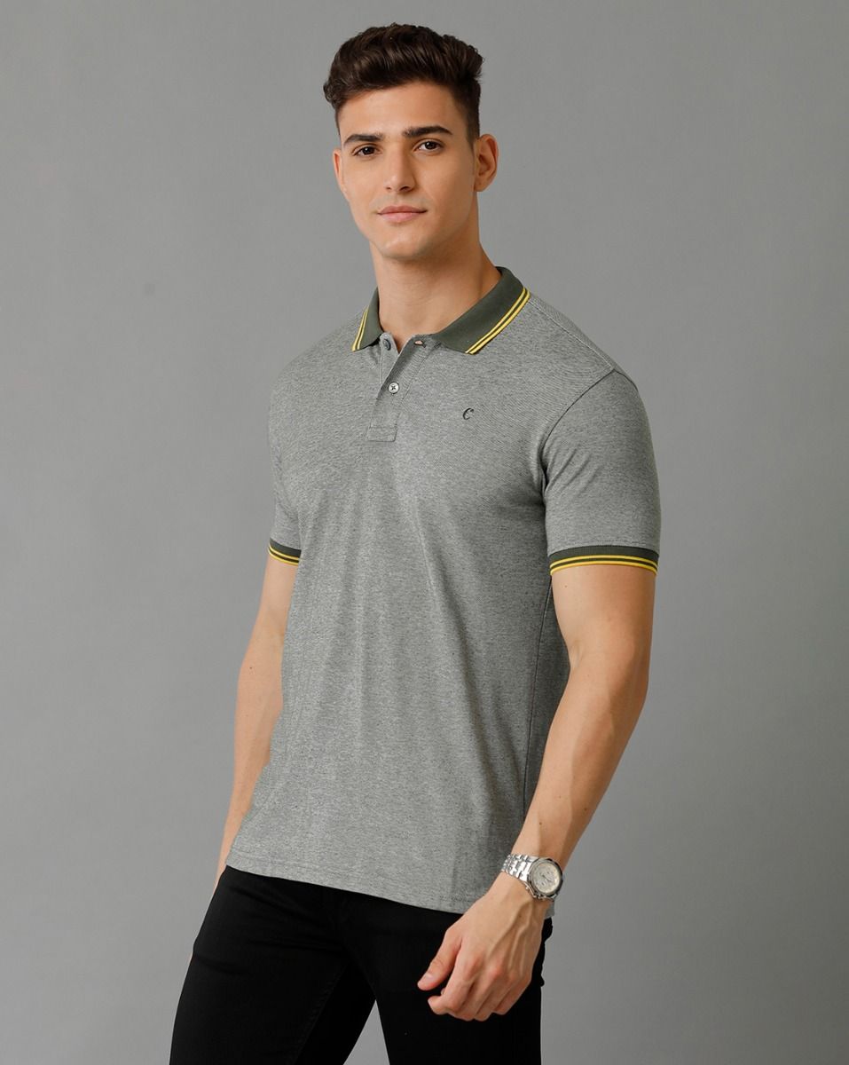 Cavallo By Linen Club Men's Cotton Linen Green Solid Polo Collar T-Shirt