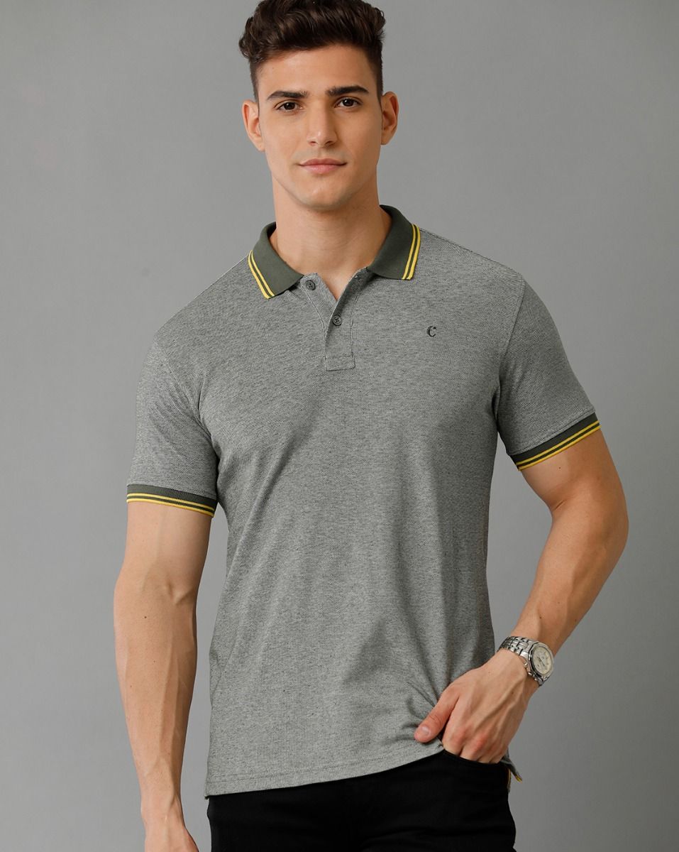 Cavallo By Linen Club Men's Cotton Linen Green Solid Polo Collar T-Shirt