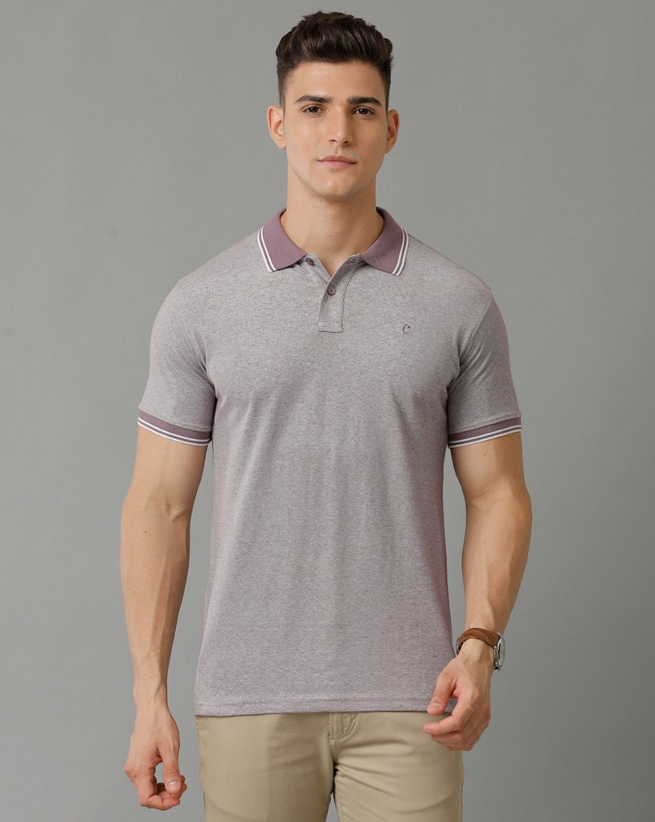 Cavallo By Linen Club Men's Cotton Linen Purple Solid Polo Collar T-Shirt