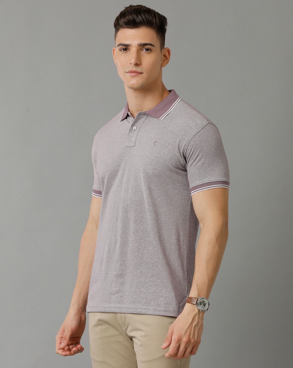 Cavallo By Linen Club Men's Cotton Linen Purple Solid Polo Collar T-Shirt