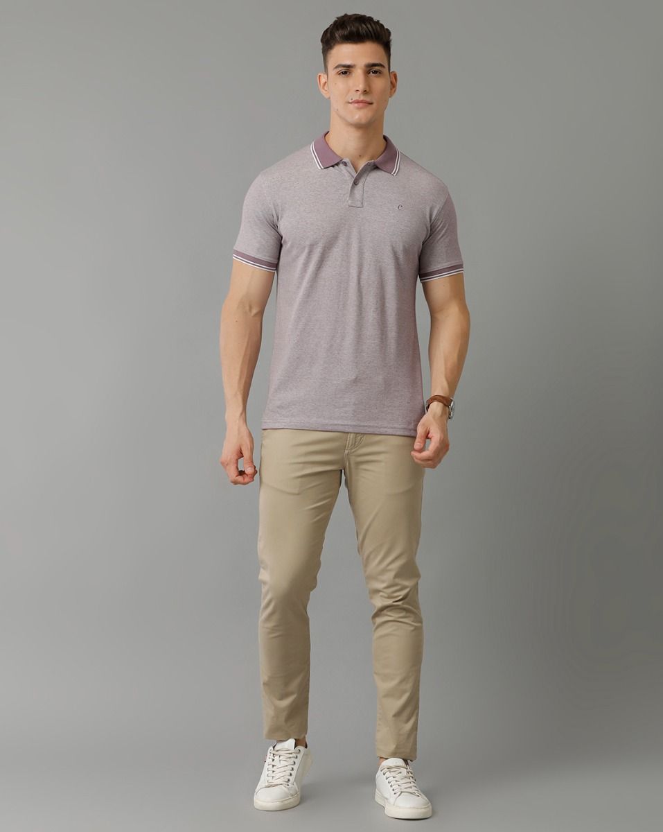 Cavallo By Linen Club Men's Cotton Linen Purple Solid Polo Collar T-Shirt