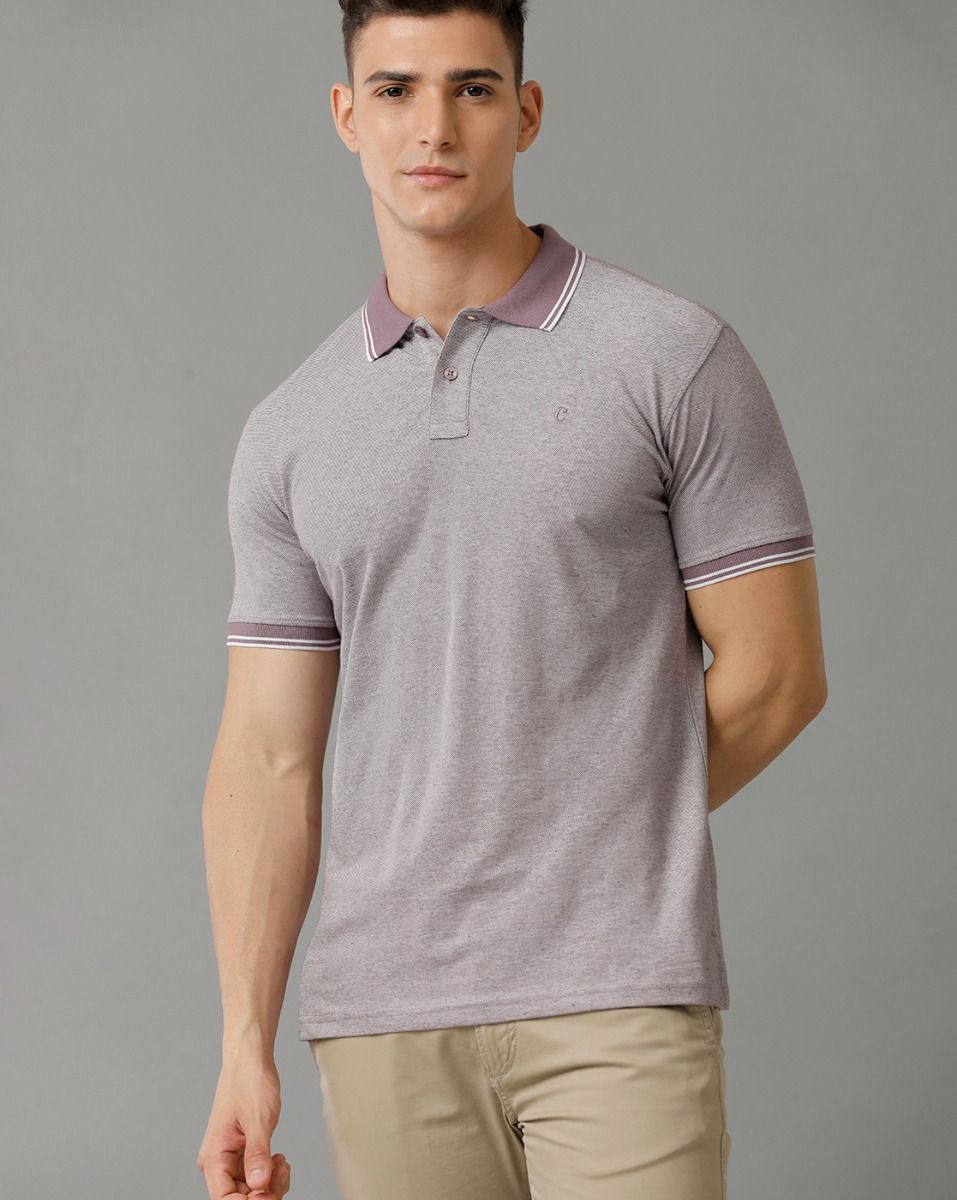 Cavallo By Linen Club Men's Cotton Linen Purple Solid Polo Collar T-Shirt