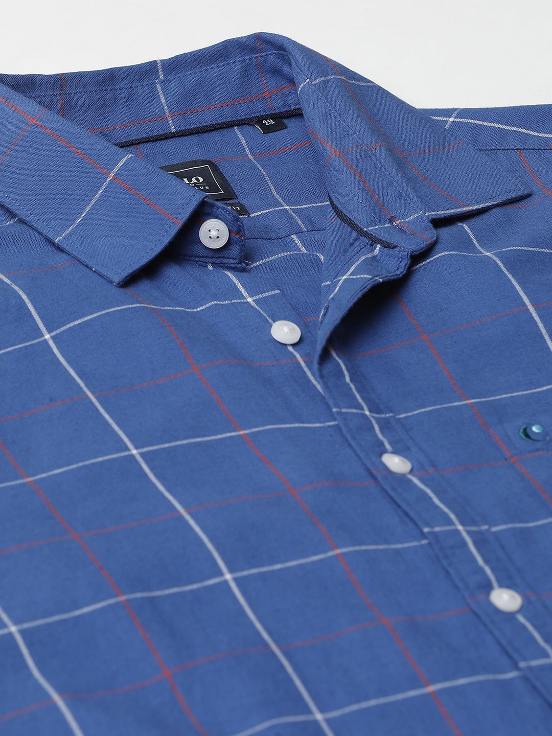Men's Blended Linen Blue Checked Contemporary Fit Full