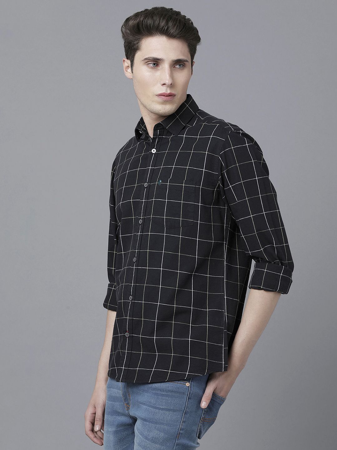 Men's Blended Linen Black Checked Contemporary Fit Full Sleeve Sleeve Casual Shirt