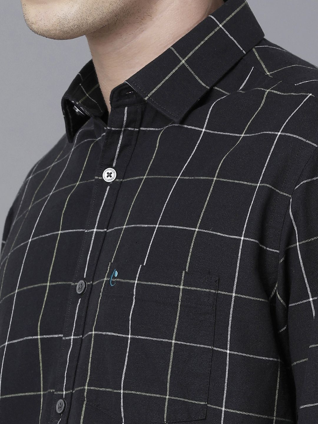 Men's Blended Linen Black Checked Contemporary Fit Full Sleeve Sleeve Casual Shirt