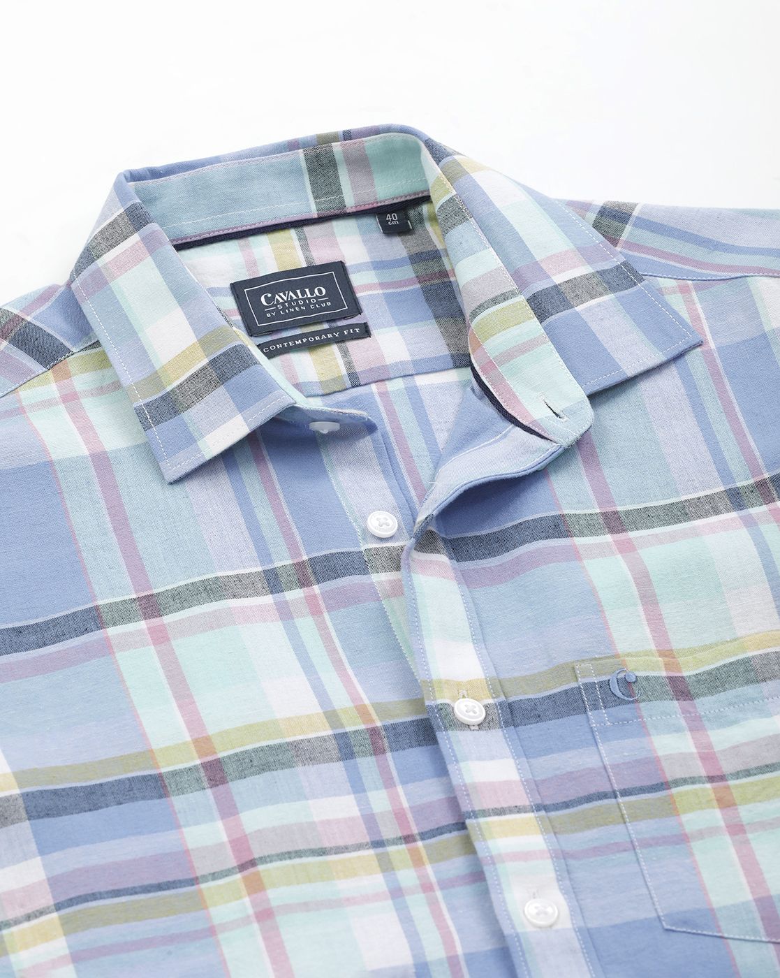 Men's Blended Linen Blue Checked Contemporary Fit Full Sleeve Sleeve Casual Shirt