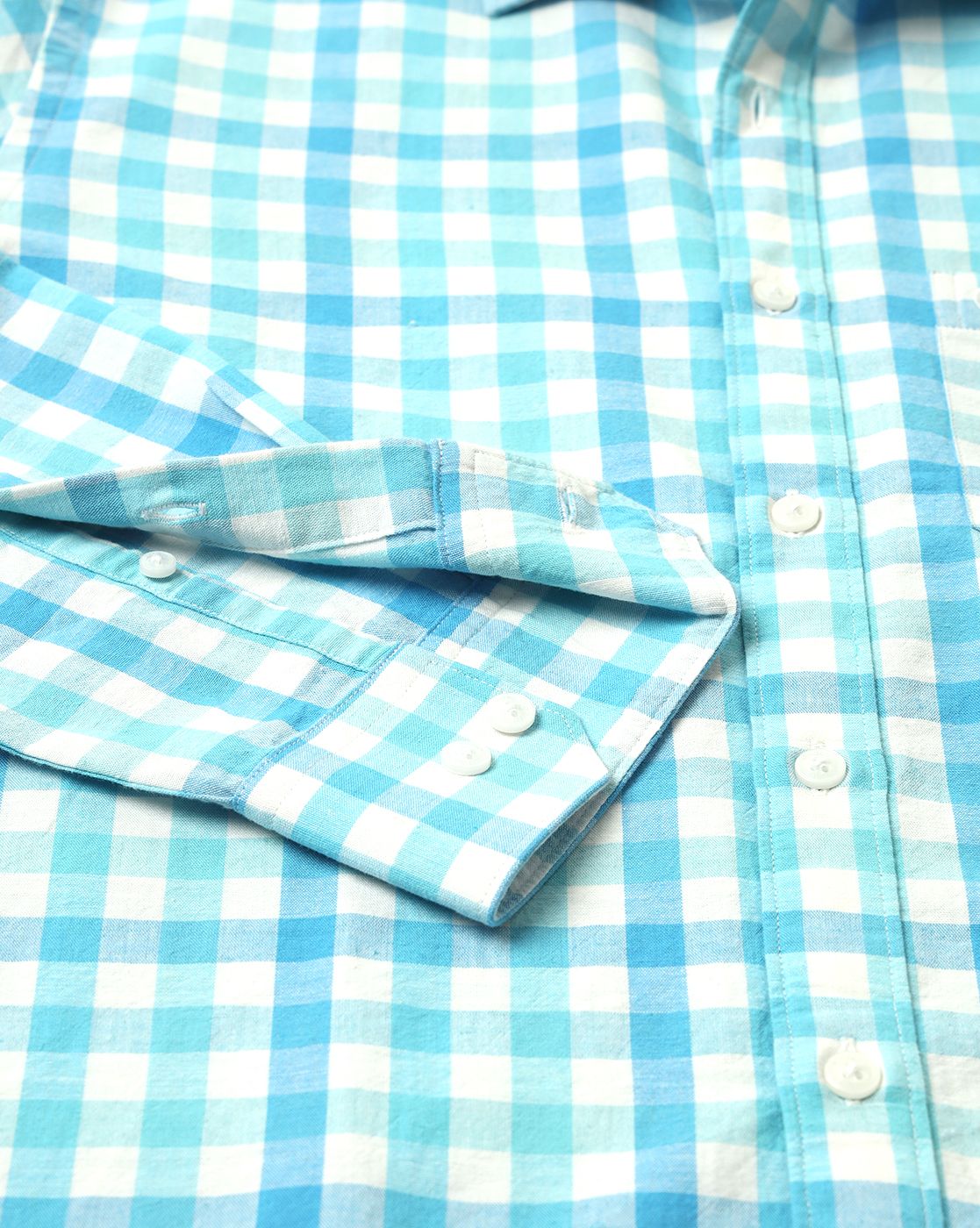 Men's Blended Linen Blue Checked Contemporary Fit Full