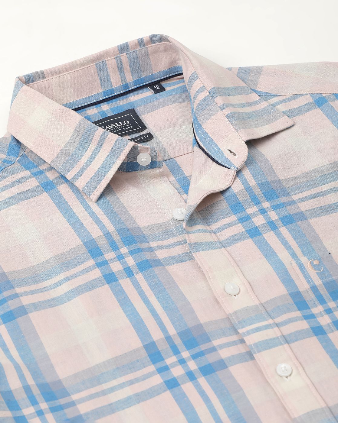 Men's Blended Linen Turquoise Blue Checked Contemporary Fit Full Sleeve Sleeve Casual Shirt