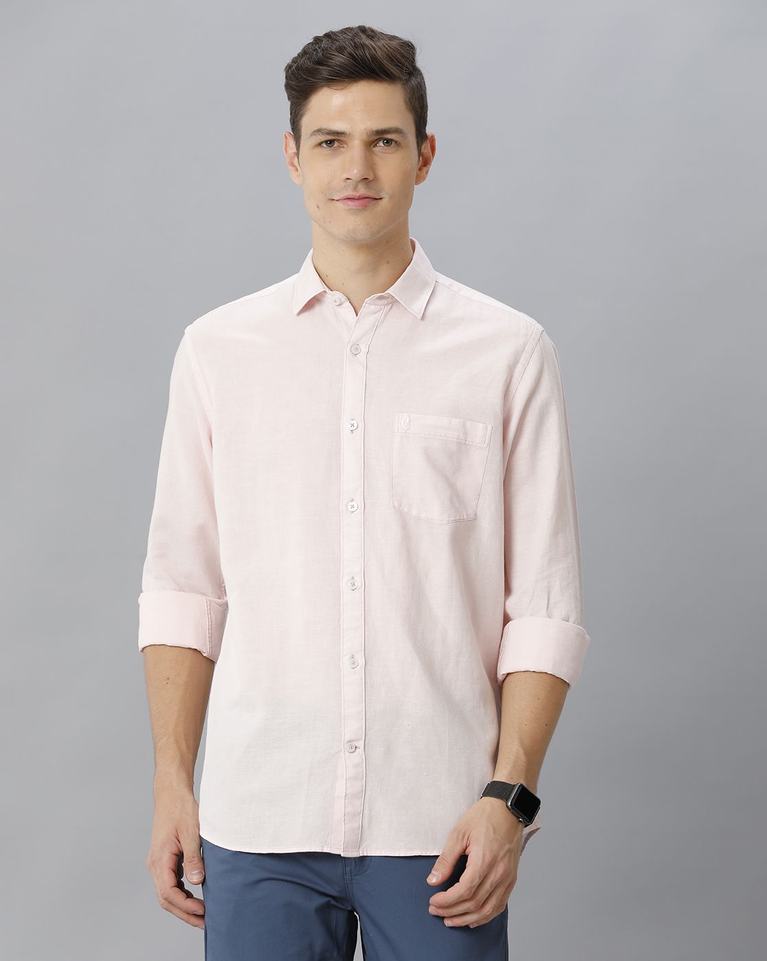 Cavallo By Linen Club Men's Cotton Linen Pink Solid Regular Fit Full Sleeve Casual Shirt