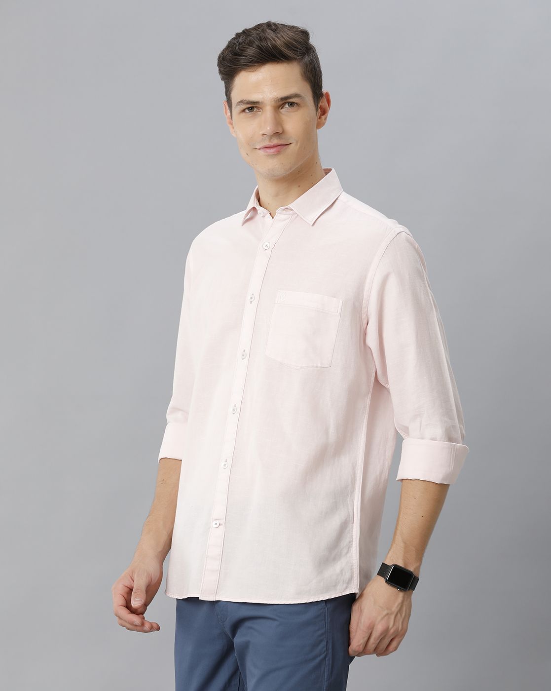 Cavallo By Linen Club Men's Cotton Linen Pink Solid Regular Fit Full Sleeve Casual Shirt