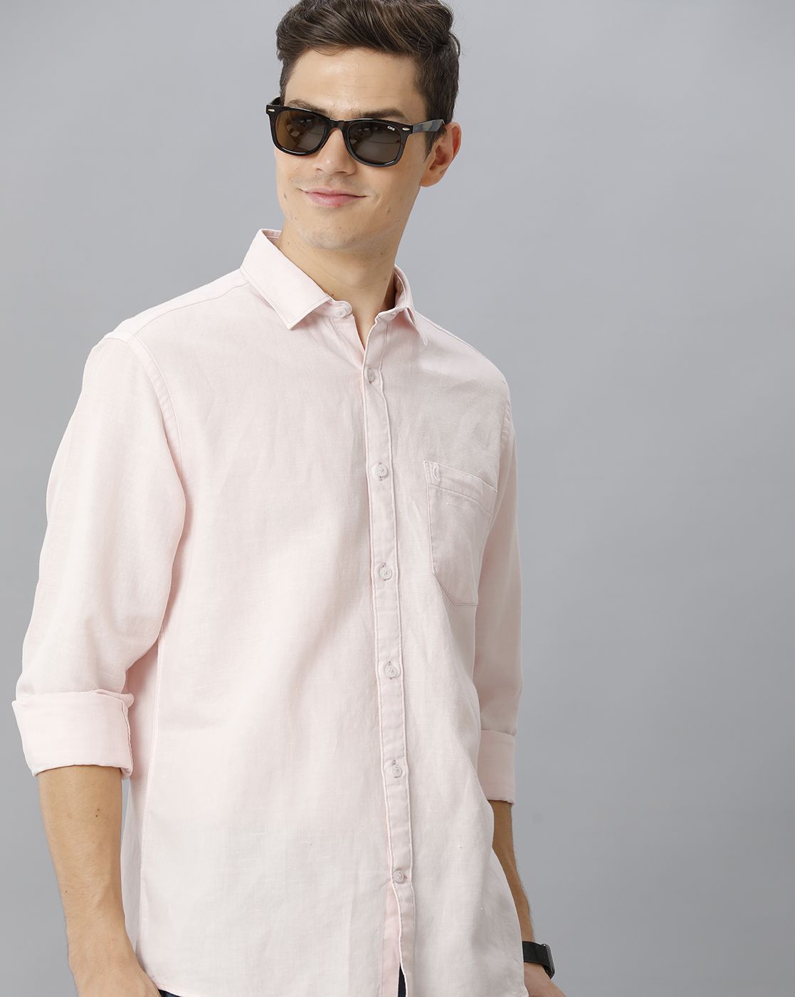 Cavallo By Linen Club Men's Cotton Linen Pink Solid Regular Fit Full Sleeve Casual Shirt