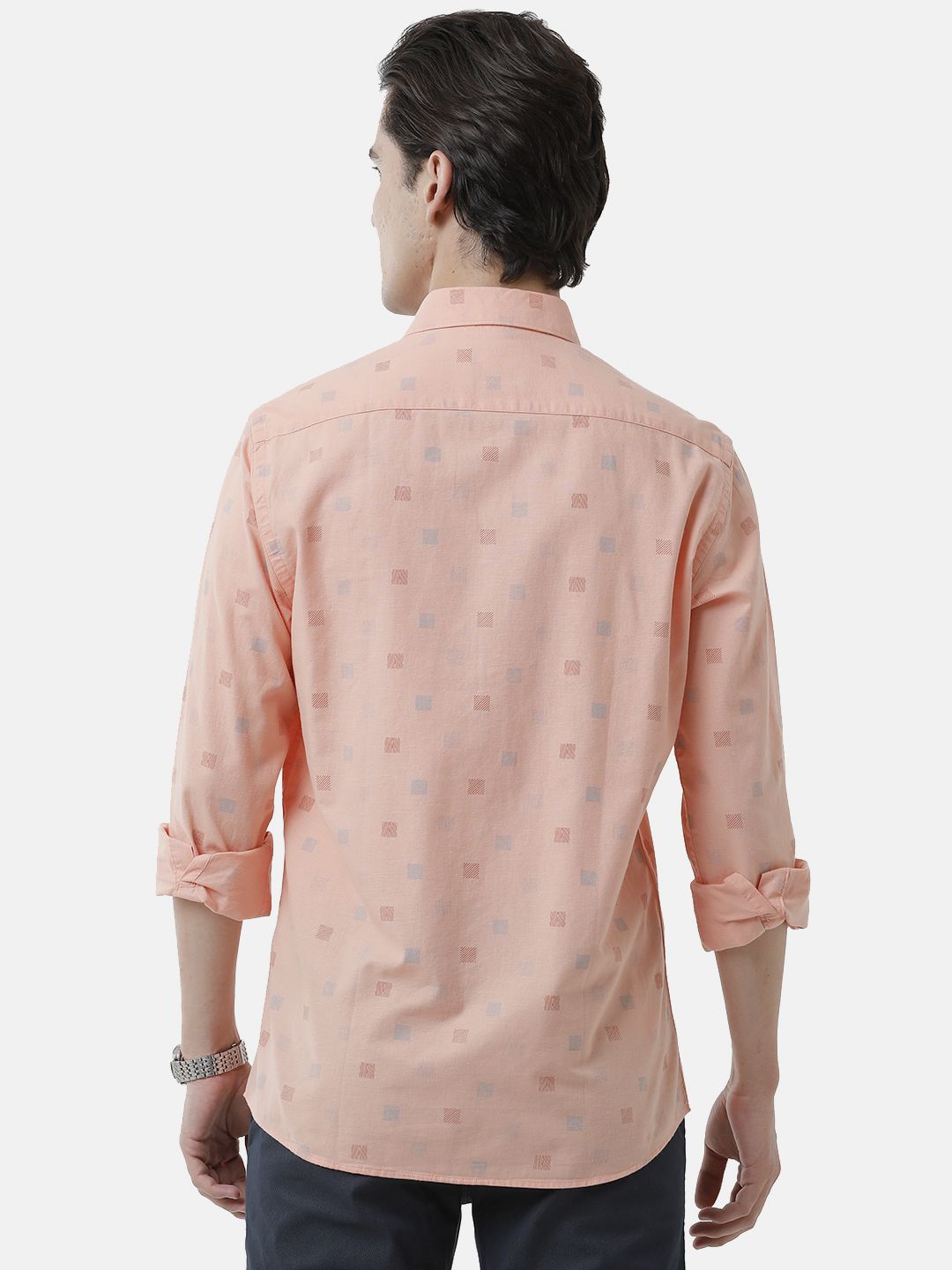 Men's Blended Linen Orange Printed Contemporary Fit Full Sleeve Sleeve Casual Shirt