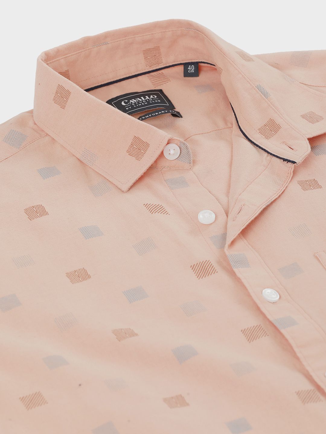Men's Blended Linen Orange Printed Contemporary Fit Full Sleeve Sleeve Casual Shirt