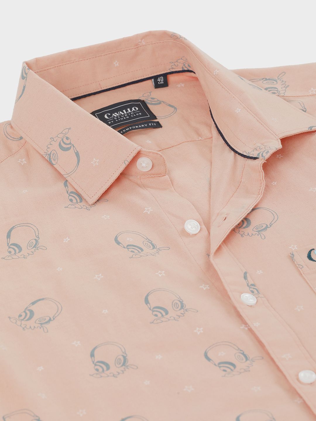 Men's Blended Linen Orange Printed Contemporary Fit Full Sleeve Sleeve Casual Shirt