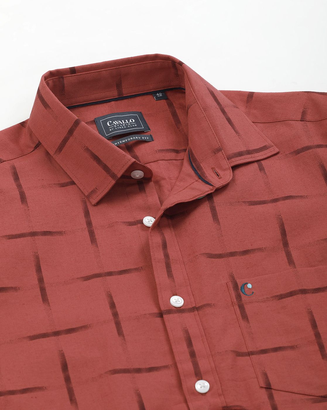 Men's Blended Linen Red Printed Contemporary Fit Full Sleeve Sleeve Casual Shirt