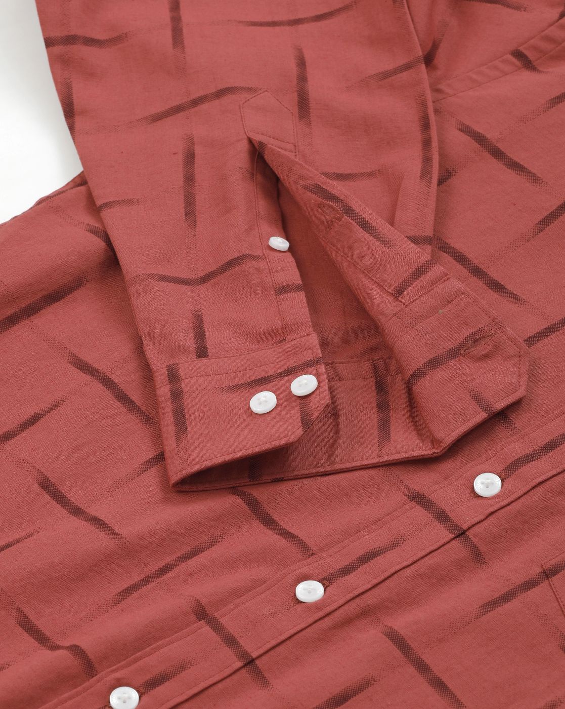 Men's Blended Linen Red Printed Contemporary Fit Full Sleeve Sleeve Casual Shirt