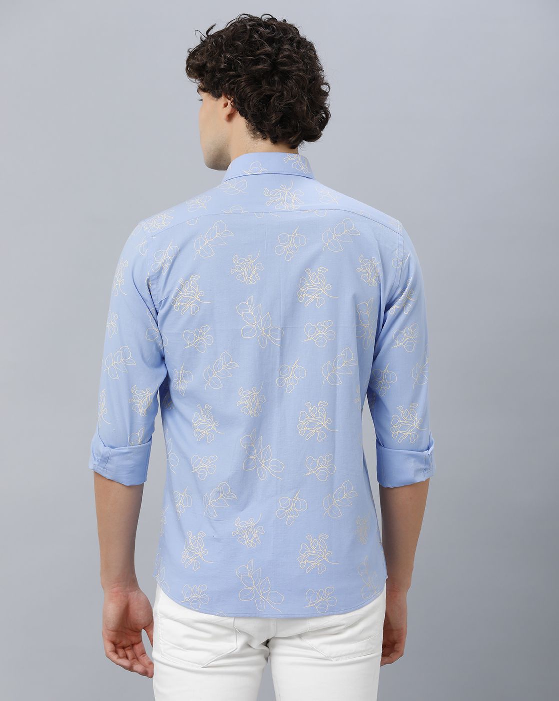 Men's Blended Linen Blue Printed Contemporary Fit Full Sleeve Sleeve Casual Shirt