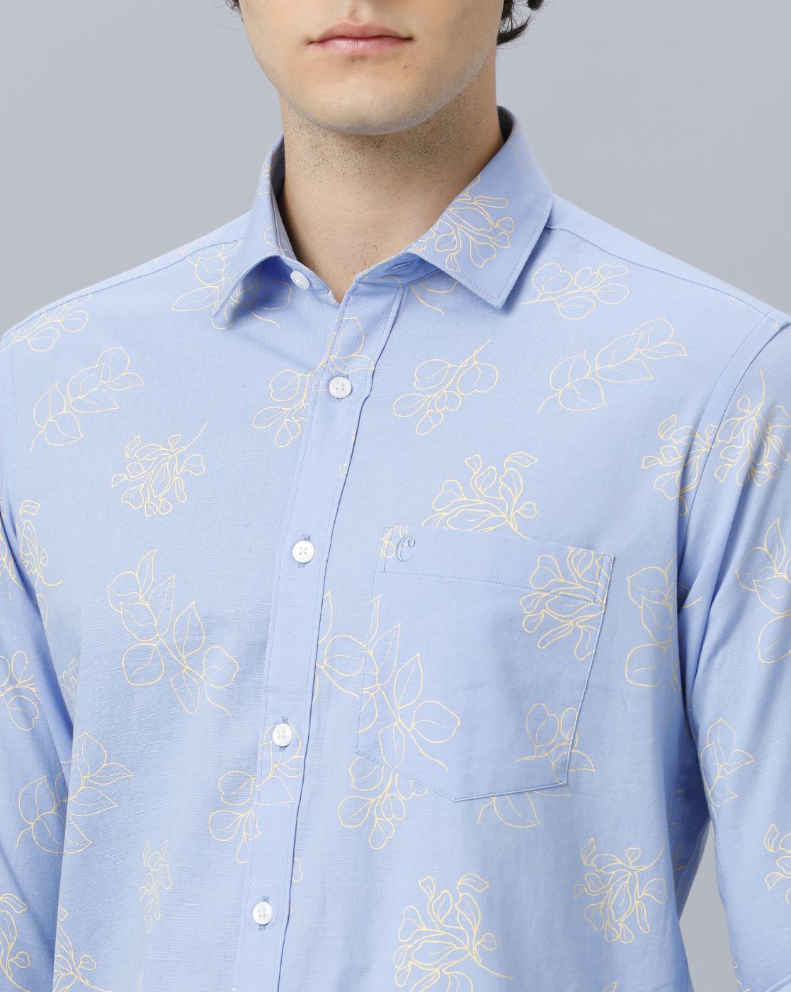 Men's Blended Linen Blue Printed Contemporary Fit Full Sleeve Sleeve Casual Shirt