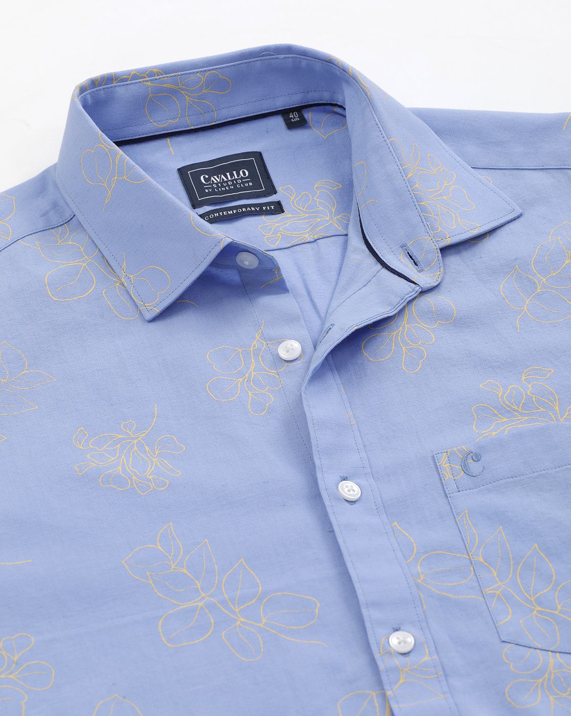 Men's Blended Linen Blue Printed Contemporary Fit Full Sleeve Sleeve Casual Shirt