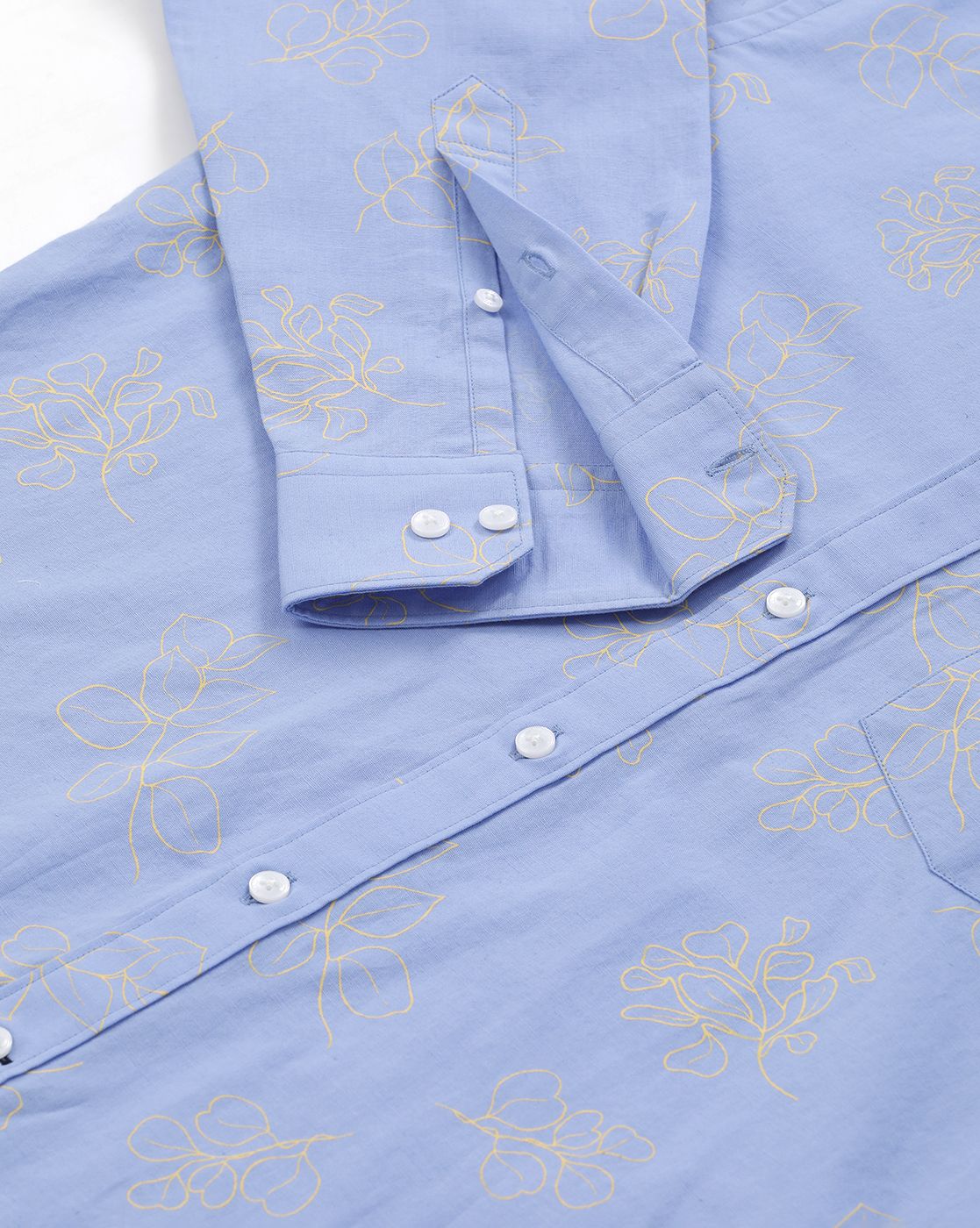 Men's Blended Linen Blue Printed Contemporary Fit Full Sleeve Sleeve Casual Shirt