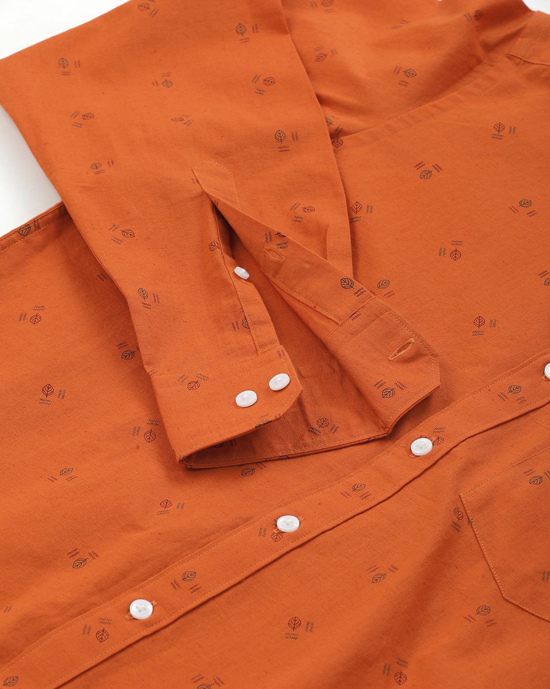 Men's Blended Linen Orange Printed Contemporary Fit Full Sleeve Sleeve Casual Shirt
