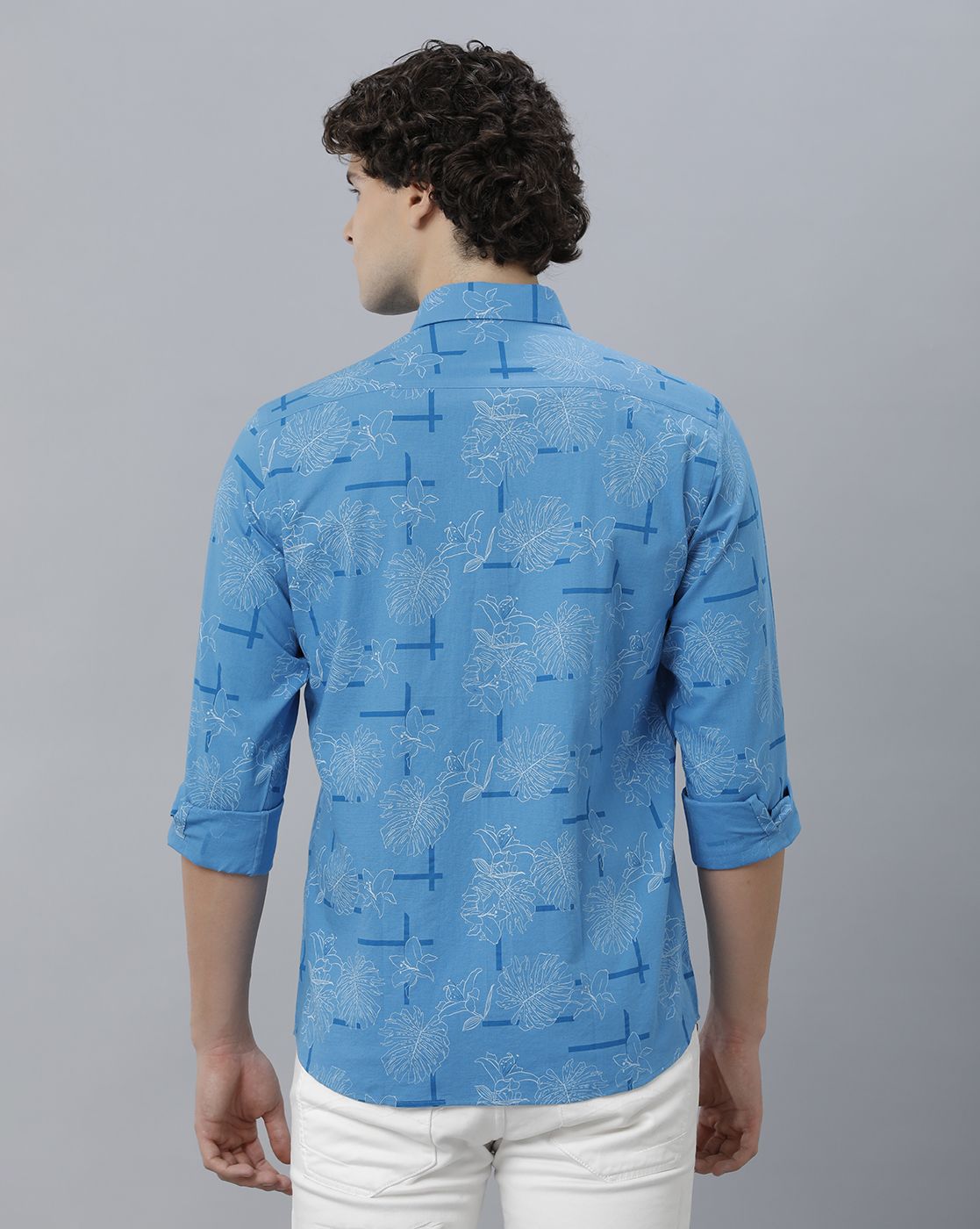 Men's Blended Linen Blue Printed Contemporary Fit Full Sleeve Sleeve Casual Shirt