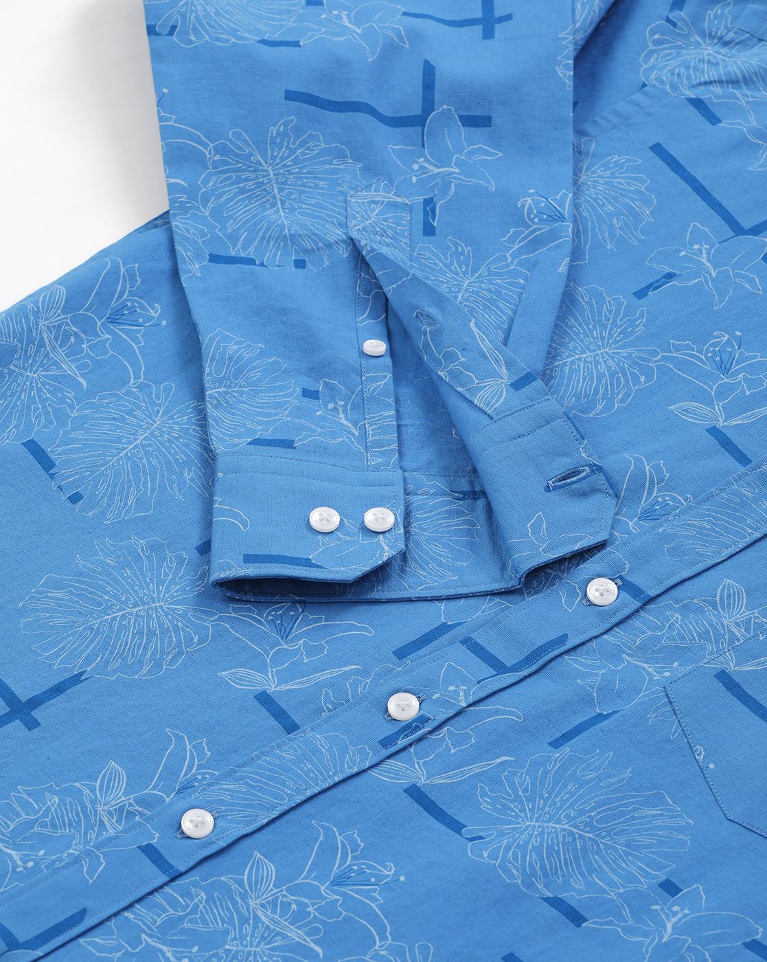 Men's Blended Linen Blue Printed Contemporary Fit Full Sleeve Sleeve Casual Shirt