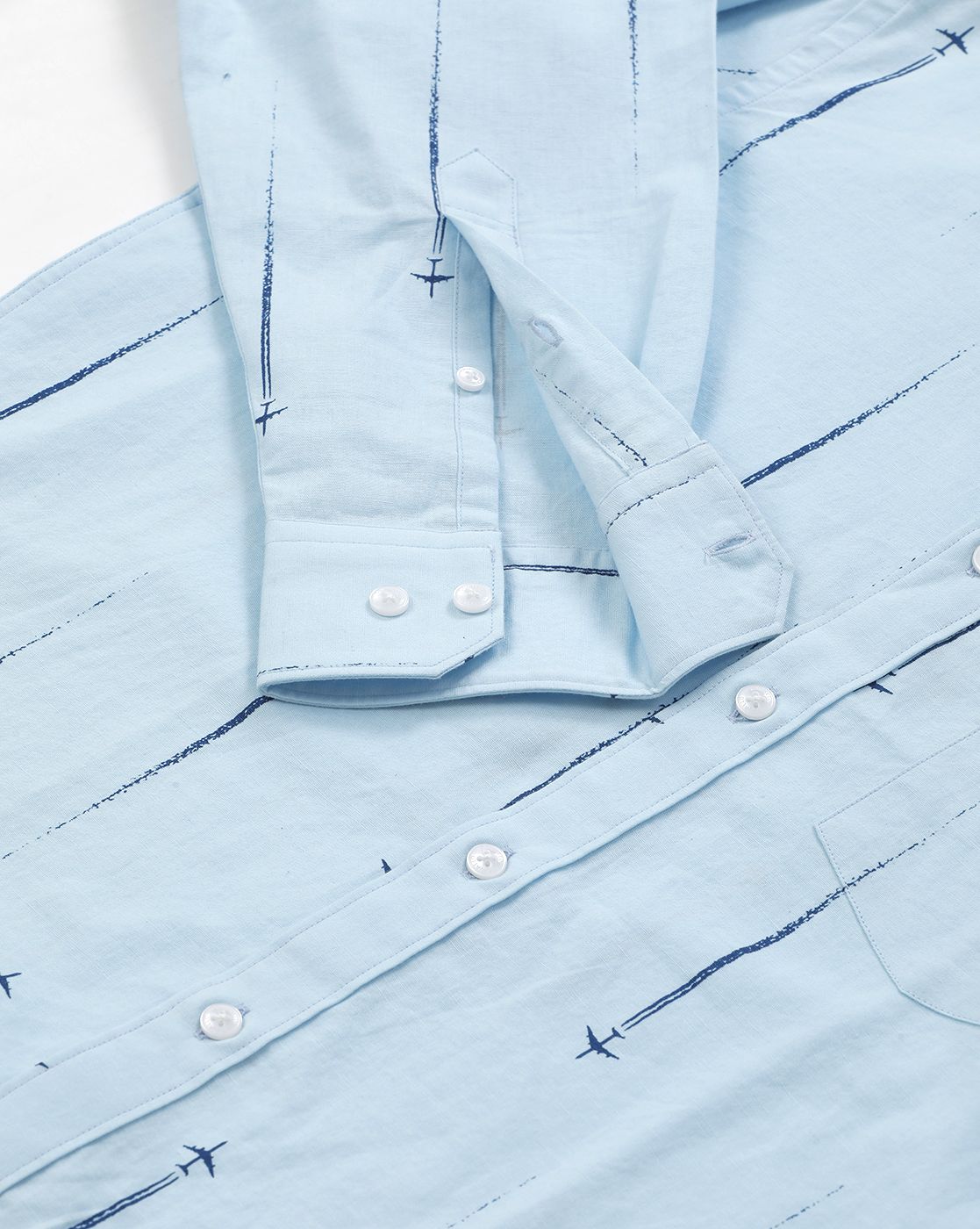 Men's Blended Linen Blue Printed Contemporary Fit Full Sleeve Casual Shirt