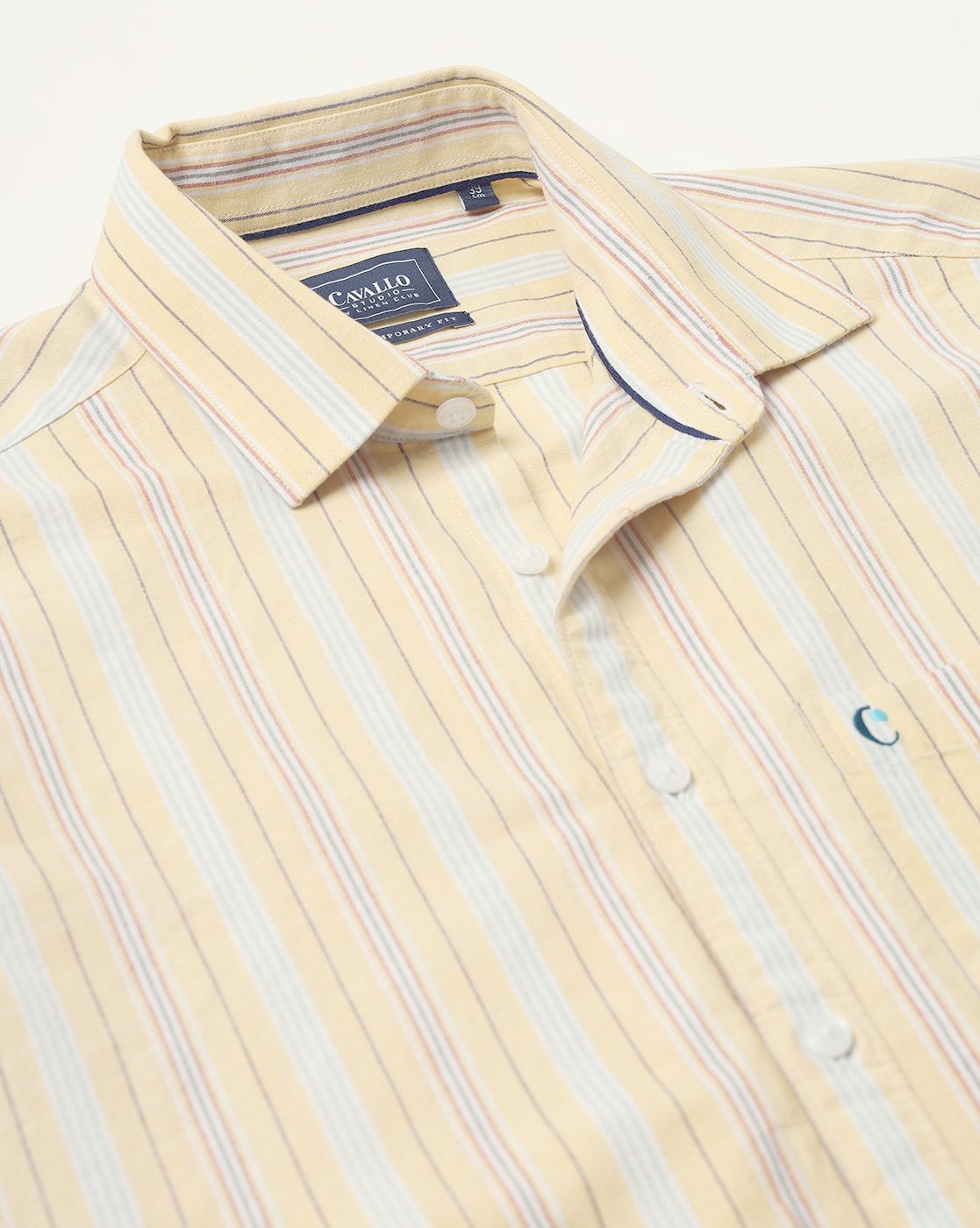 Cavallo By Linen Club Men's Cotton Linen Yellow Striped Regular Fit Full Sleeve Casual Shirt