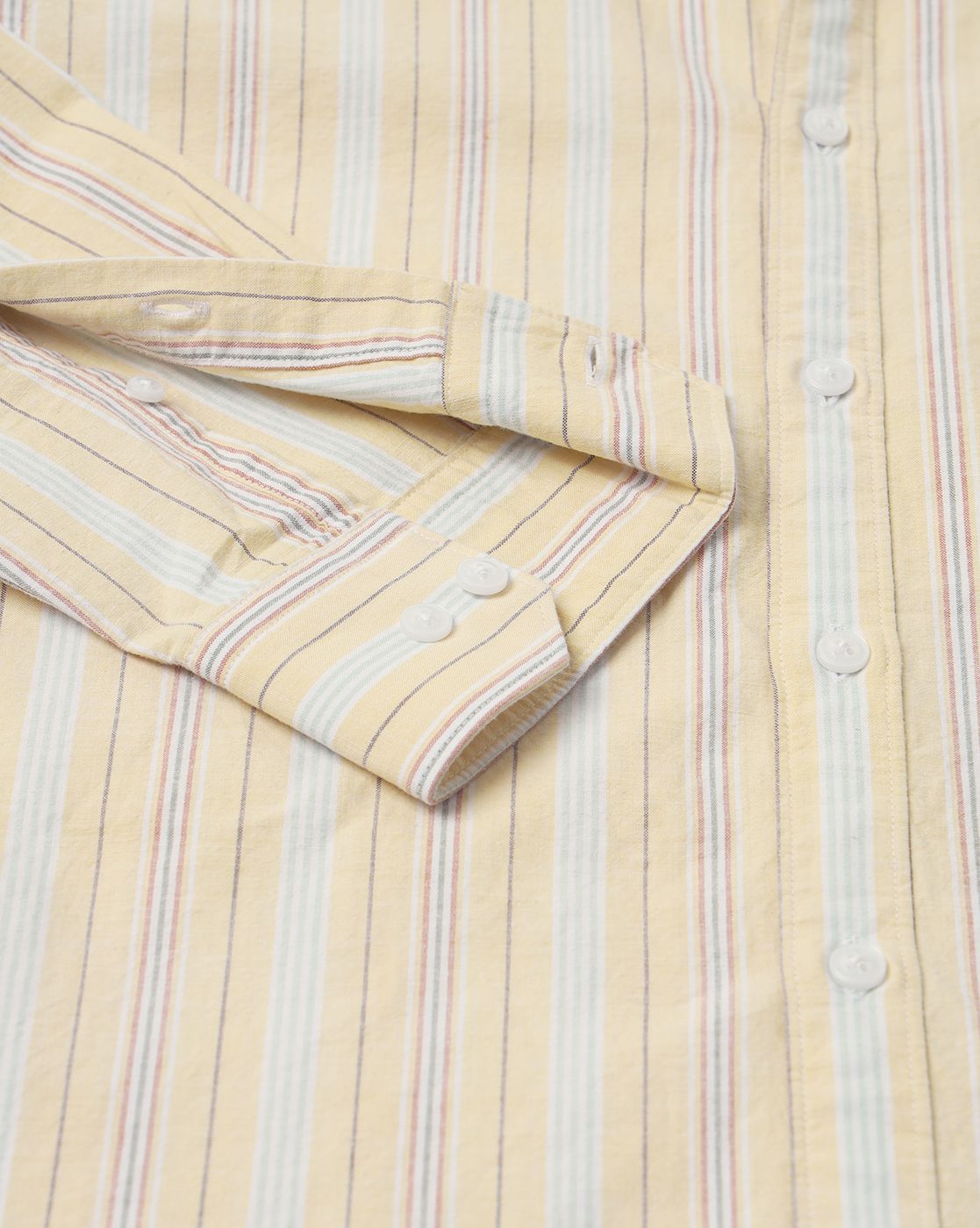 Cavallo By Linen Club Men's Cotton Linen Yellow Striped Regular Fit Full Sleeve Casual Shirt