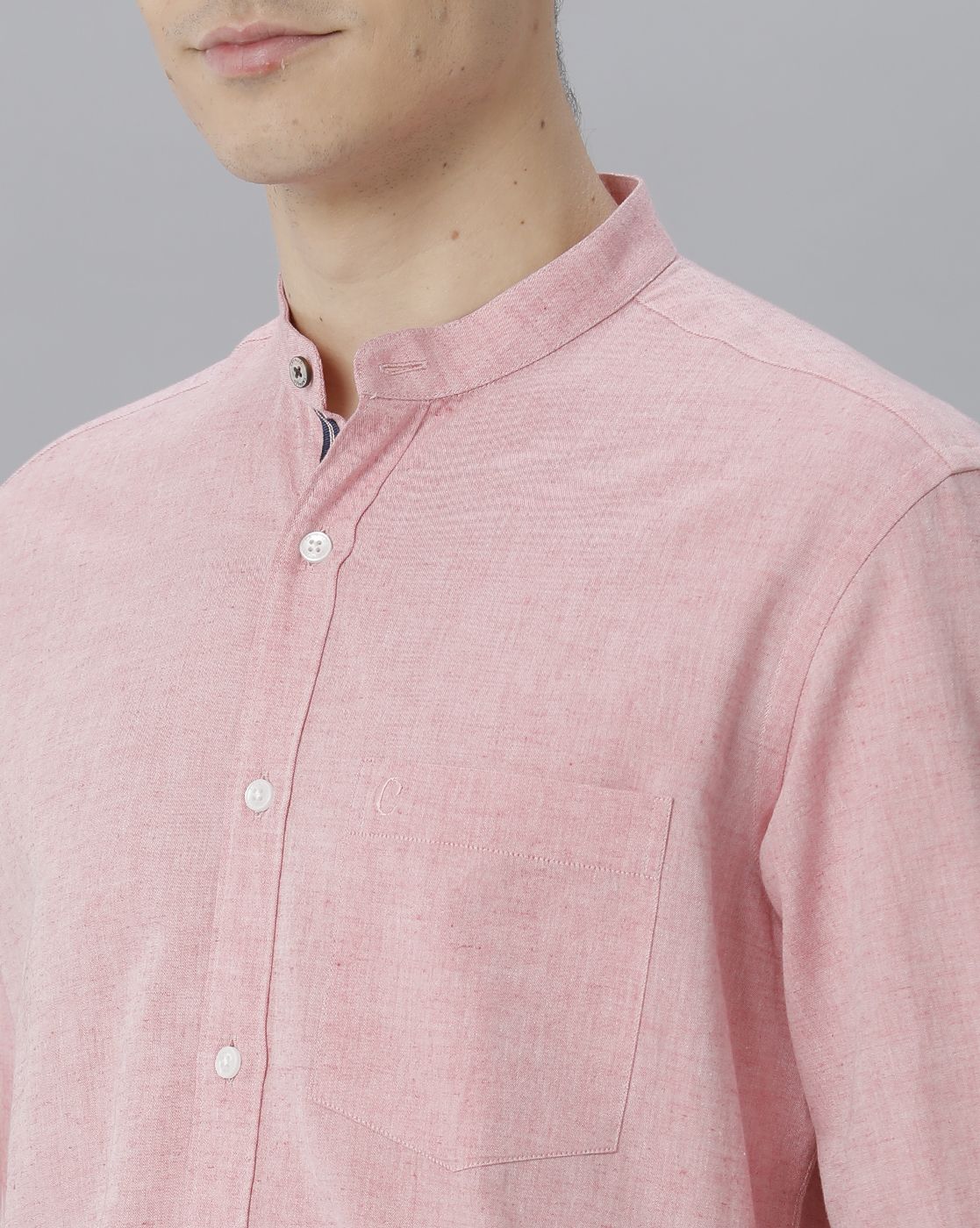 Men's Blended Linen Pink Solid Contemporary Fit Full Sleeve Sleeve Casual Shirt