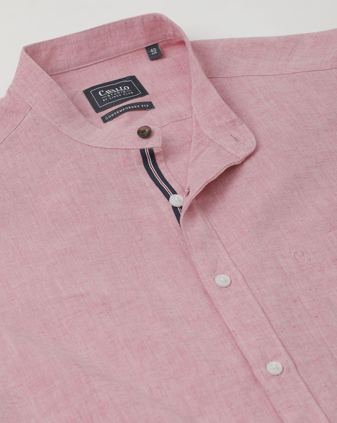 Men's Blended Linen Pink Solid Contemporary Fit Full Sleeve Sleeve Casual Shirt