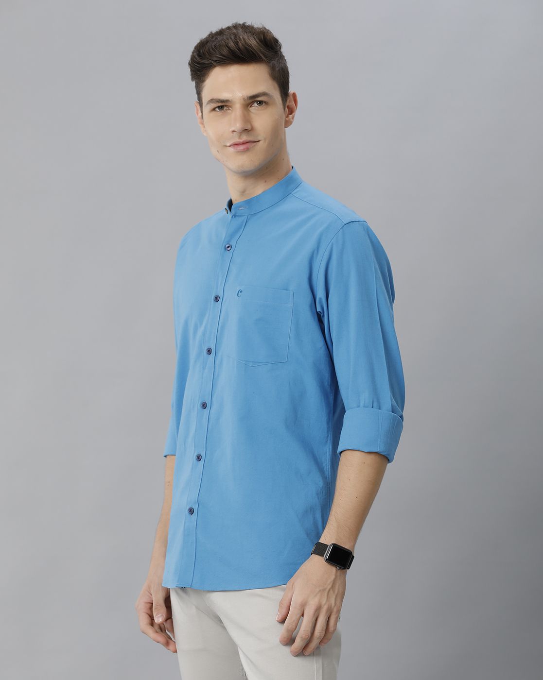 Cavallo By Linen Club Men's Cotton Linen Blue Solid Regular Fit Full Sleeve Casual Shirt