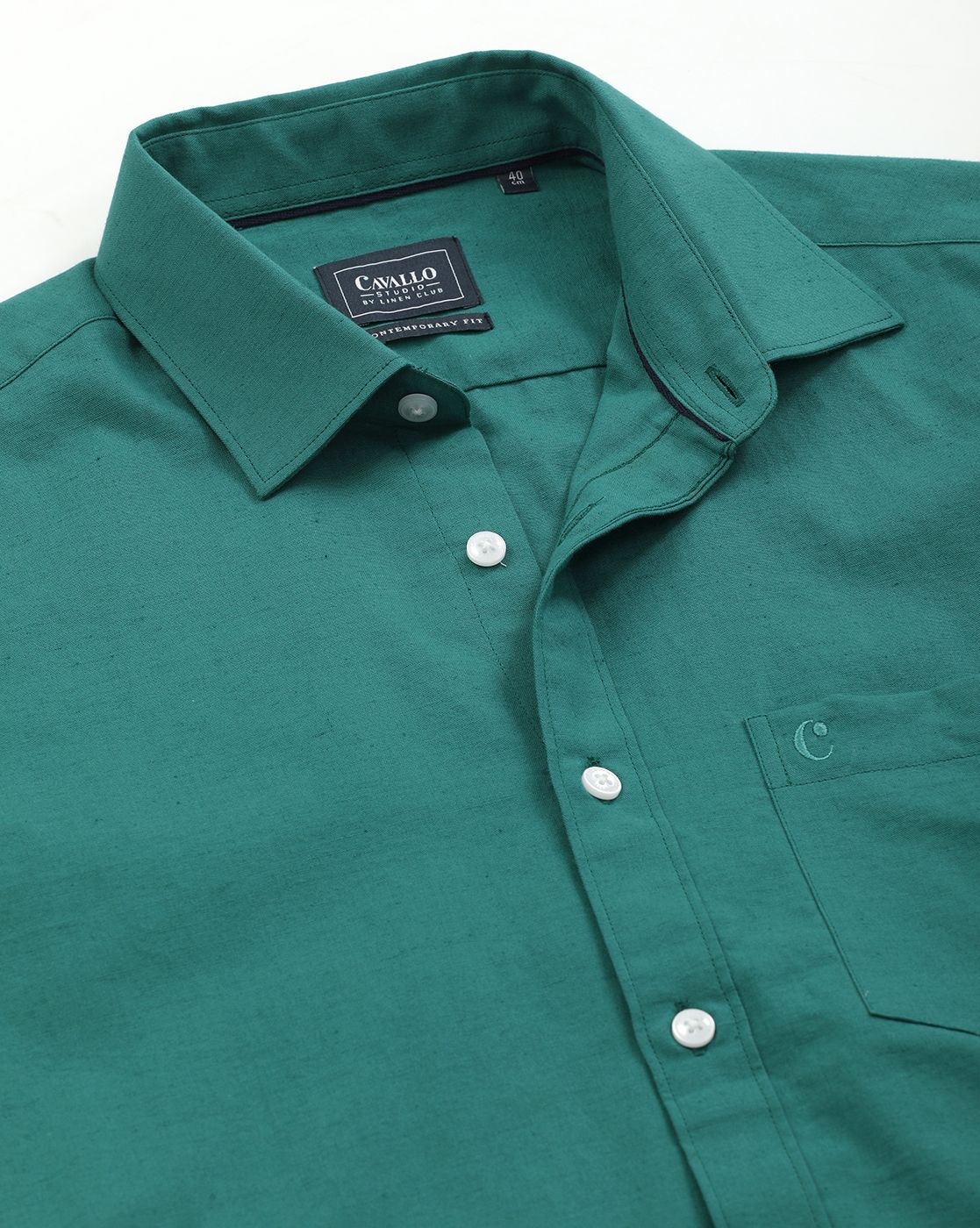 Men's Blended Linen Green Solid Contemporary Fit Full Sleeve Casual Shirt