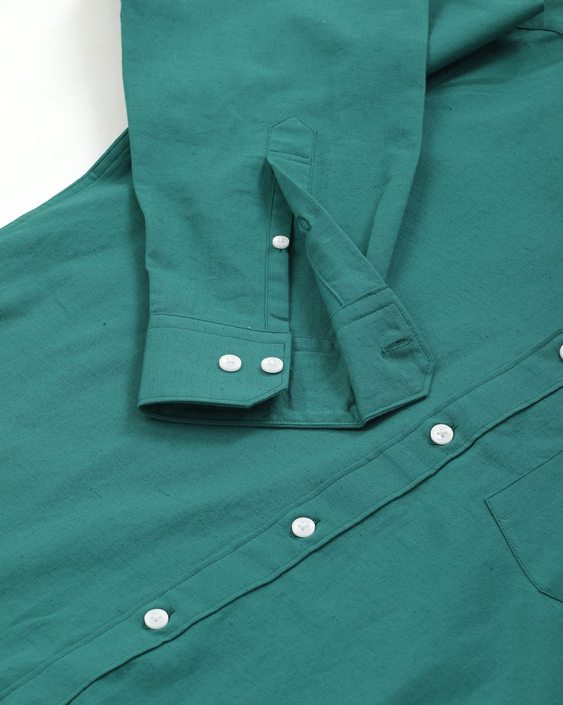 Men's Blended Linen Green Solid Contemporary Fit Full Sleeve Casual Shirt