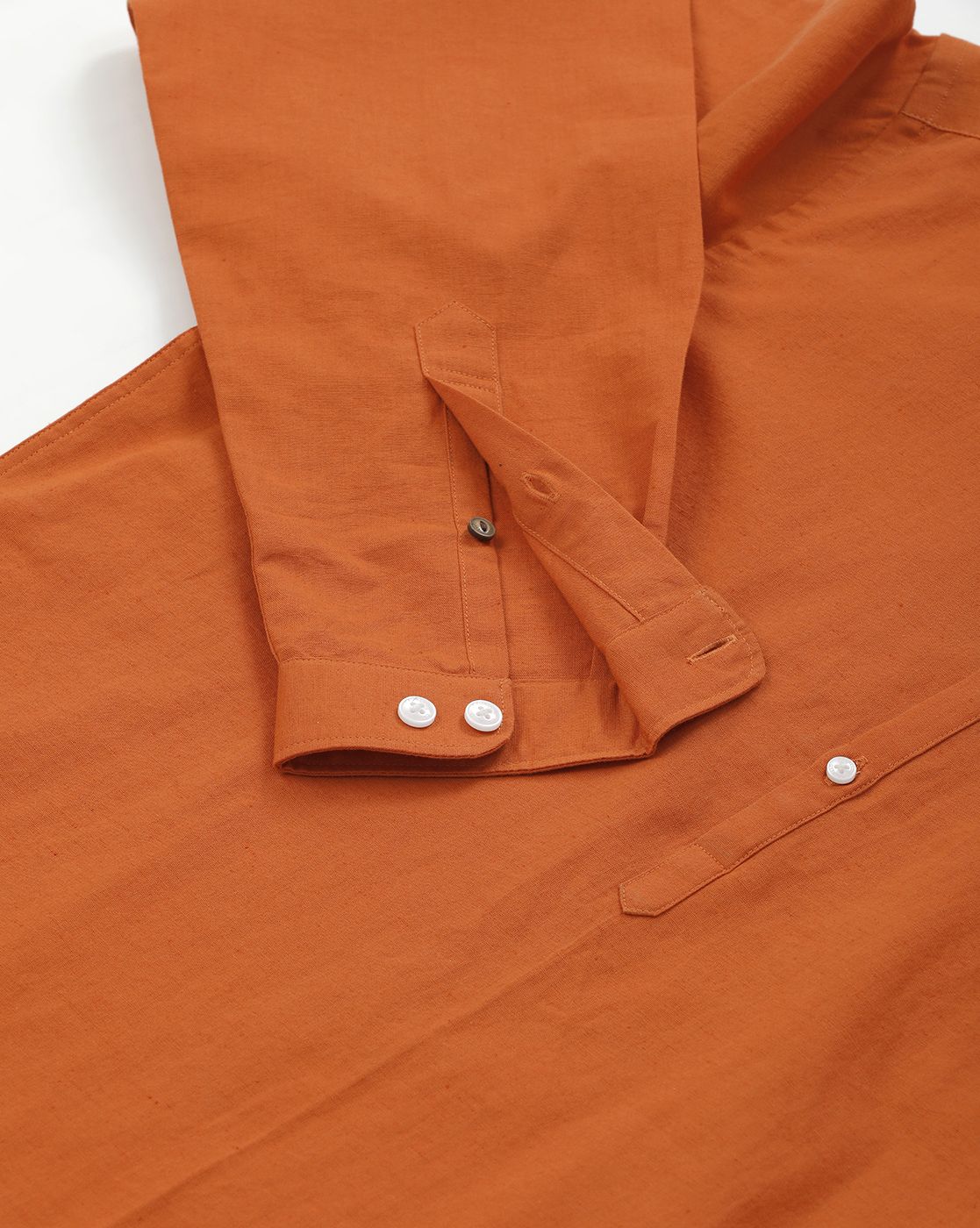 Men's Blended Linen Orange Solid Contemporary Fit Full Sleeve Sleeve Casual Shirt