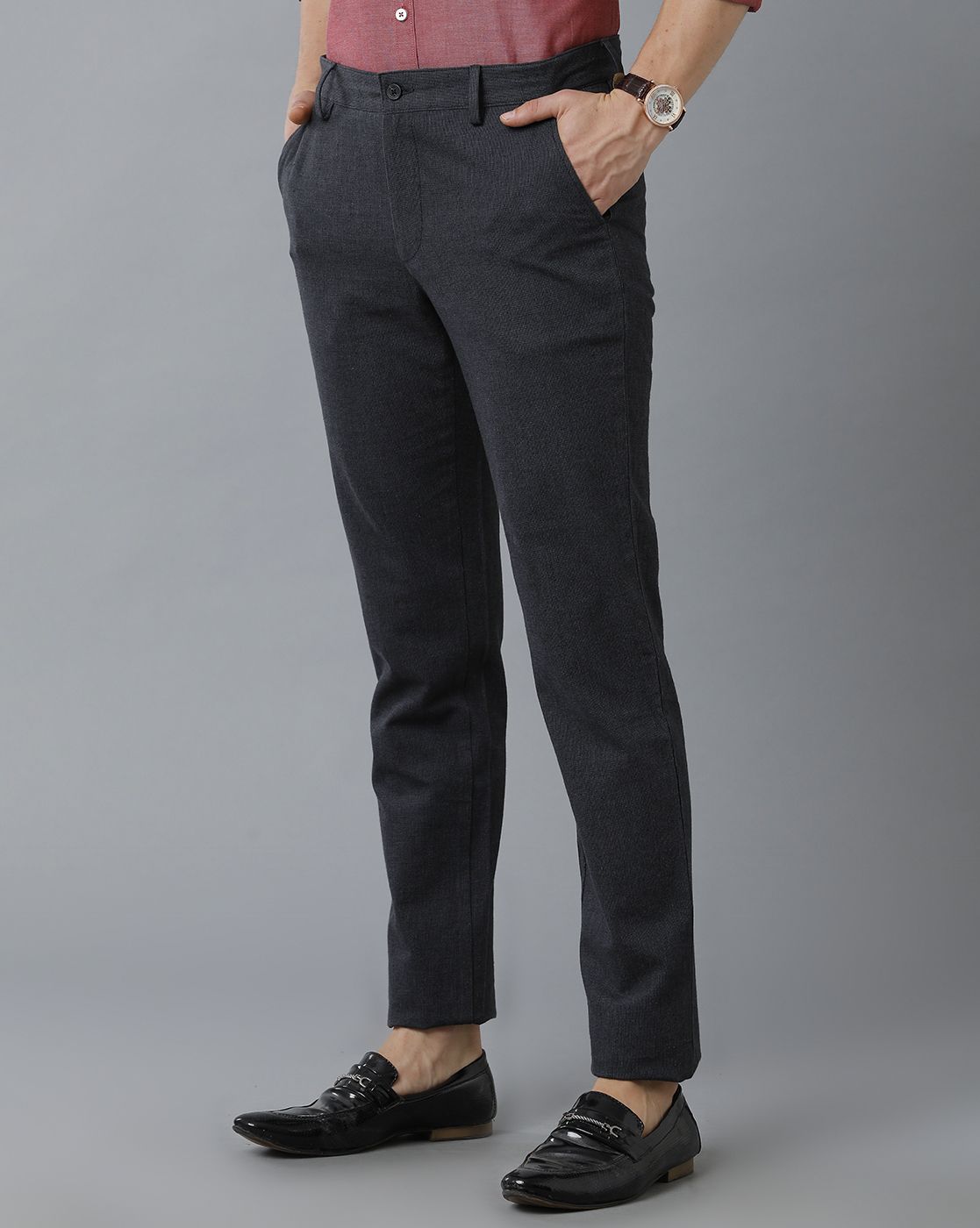 Cavallo By Linen Club Men's Cotton Linen Black Solid Mid-Rise Slim Fit Trouser