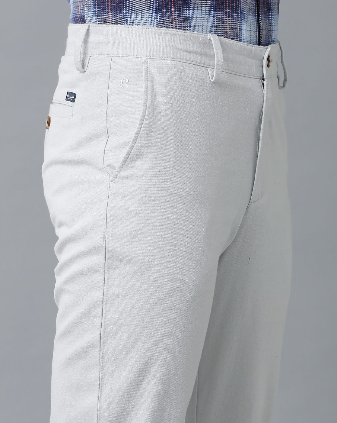 Cavallo By Linen Club Men's Cotton Linen White Solid Mid-Rise Slim Fit Trouser