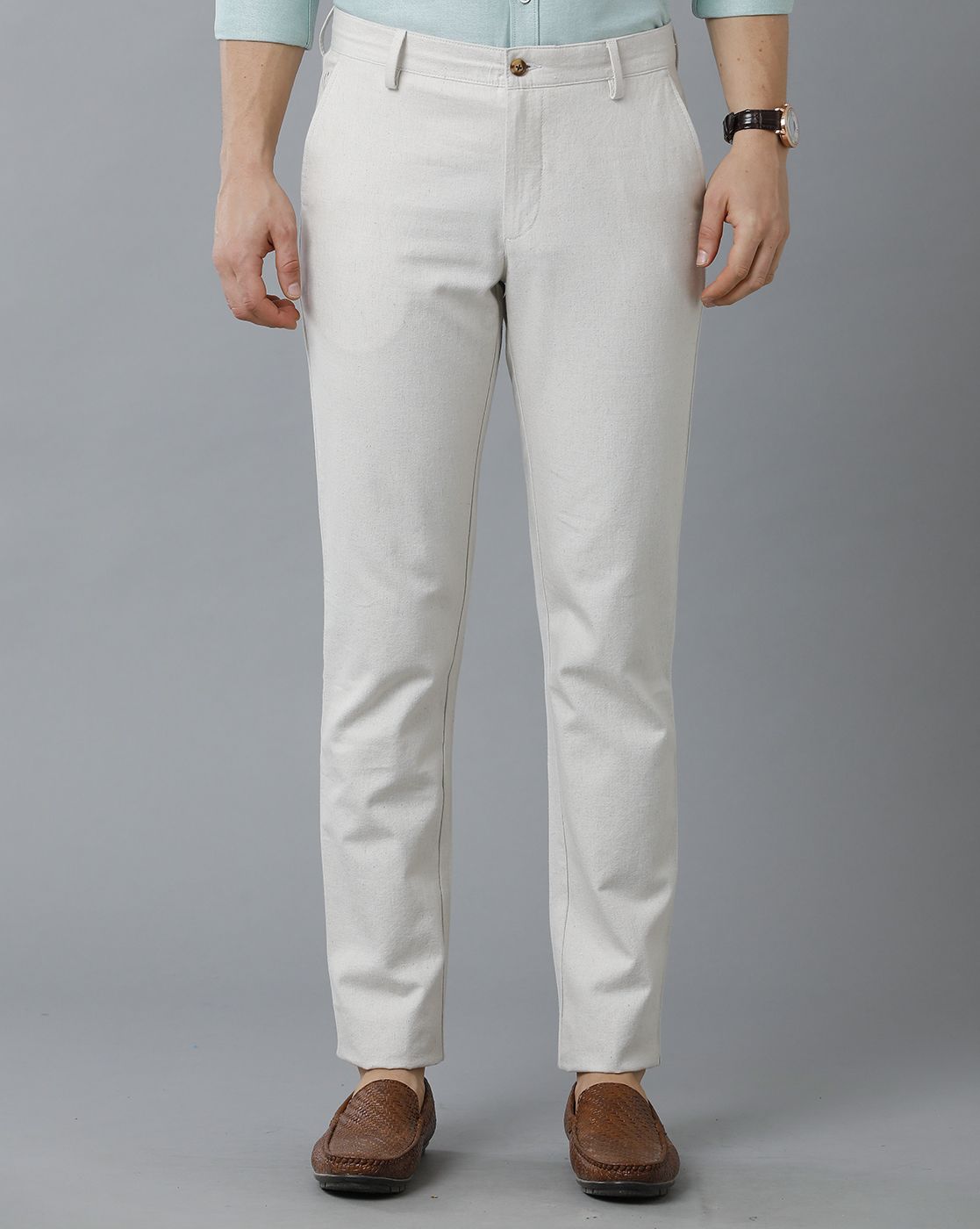 White slim deals fit trousers mens