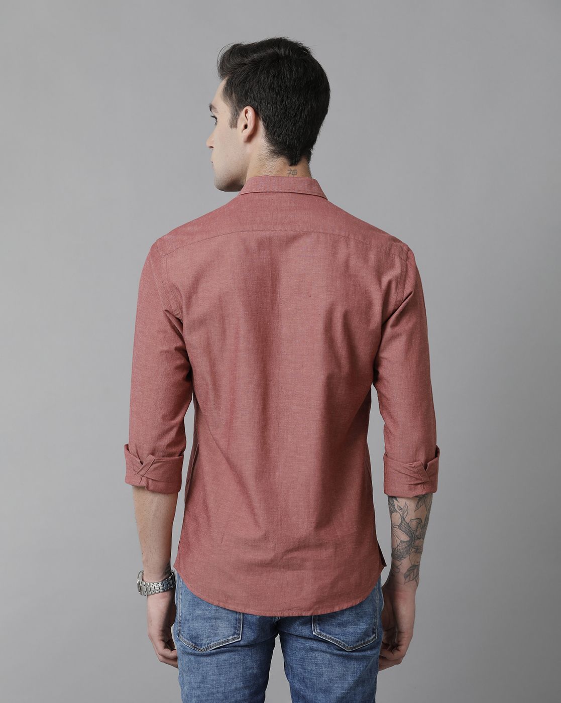 Men's Blended Linen Red Solid Contemporary Fit Full Sleeve Sleeve Casual Shirt