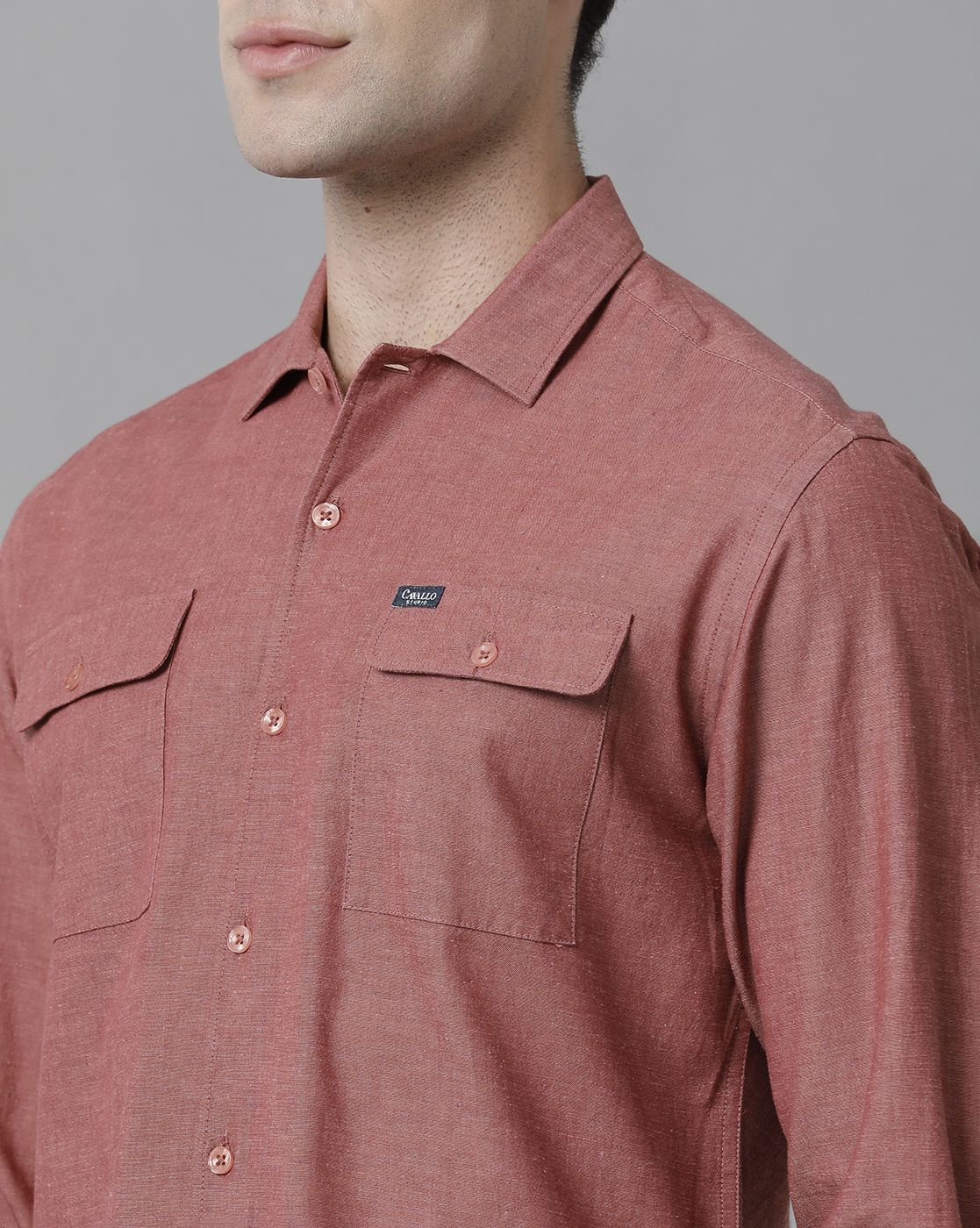 Men's Blended Linen Red Solid Contemporary Fit Full Sleeve Sleeve Casual Shirt